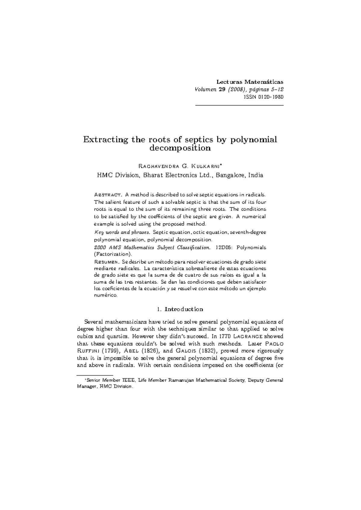 HMC 2008: Extracting Roots of Septic Equations via Polynomial ...