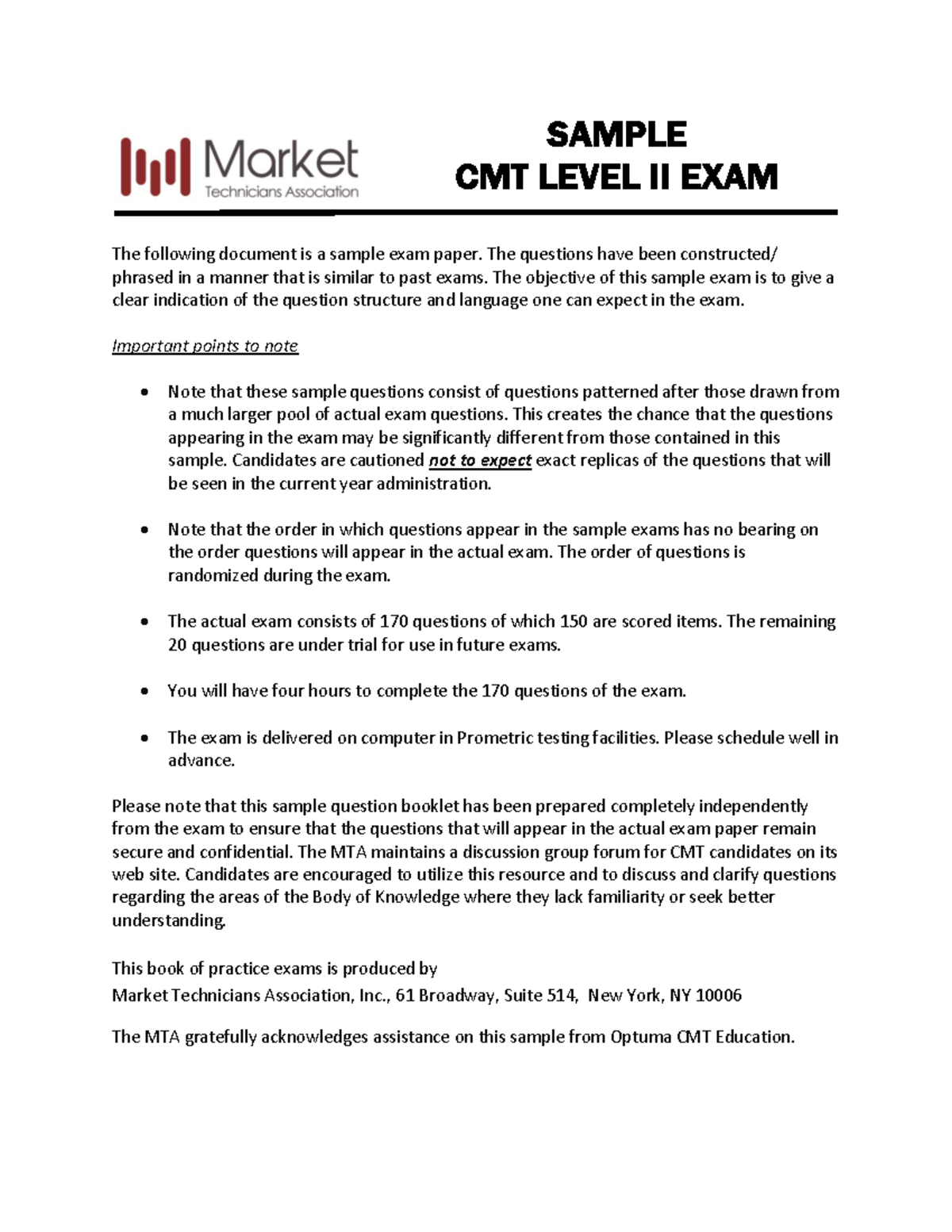 CMT Level II Sample Exam Questions and Practice Paper (438679487) - Studocu