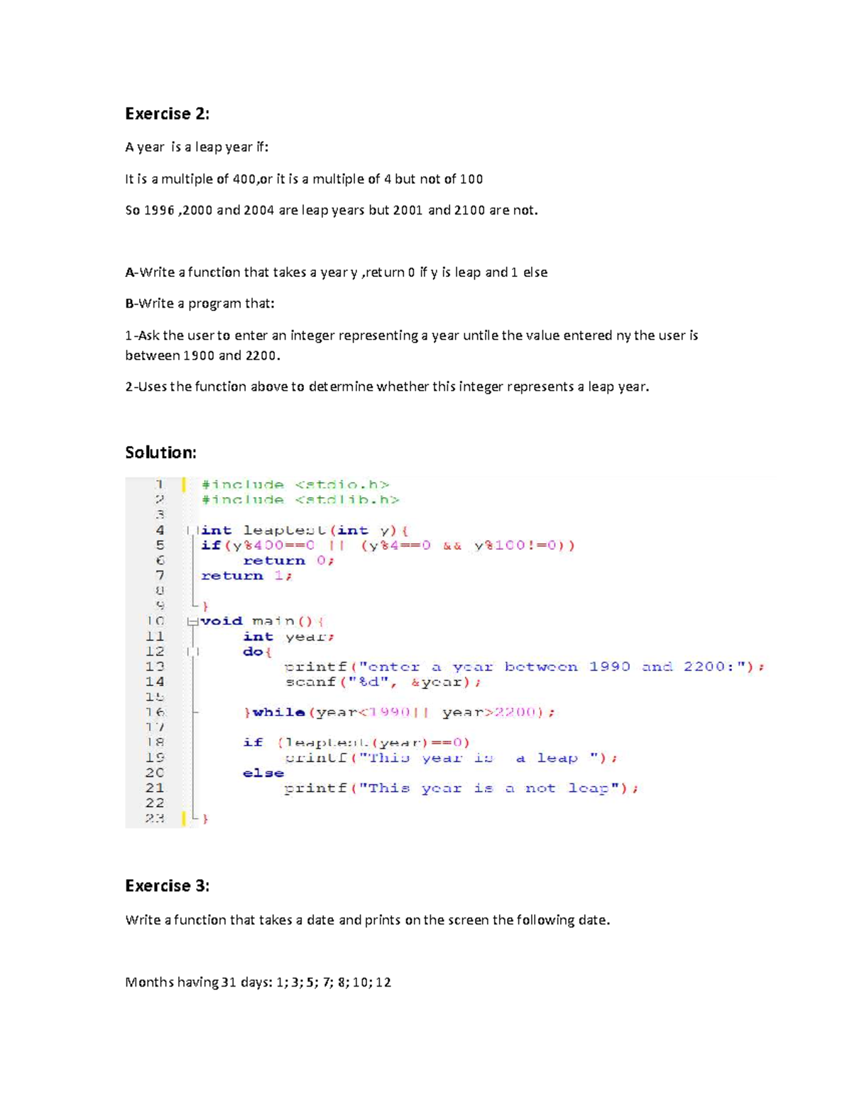 Exercise 2 Leap Year Determination Following Date Calculation Studocu