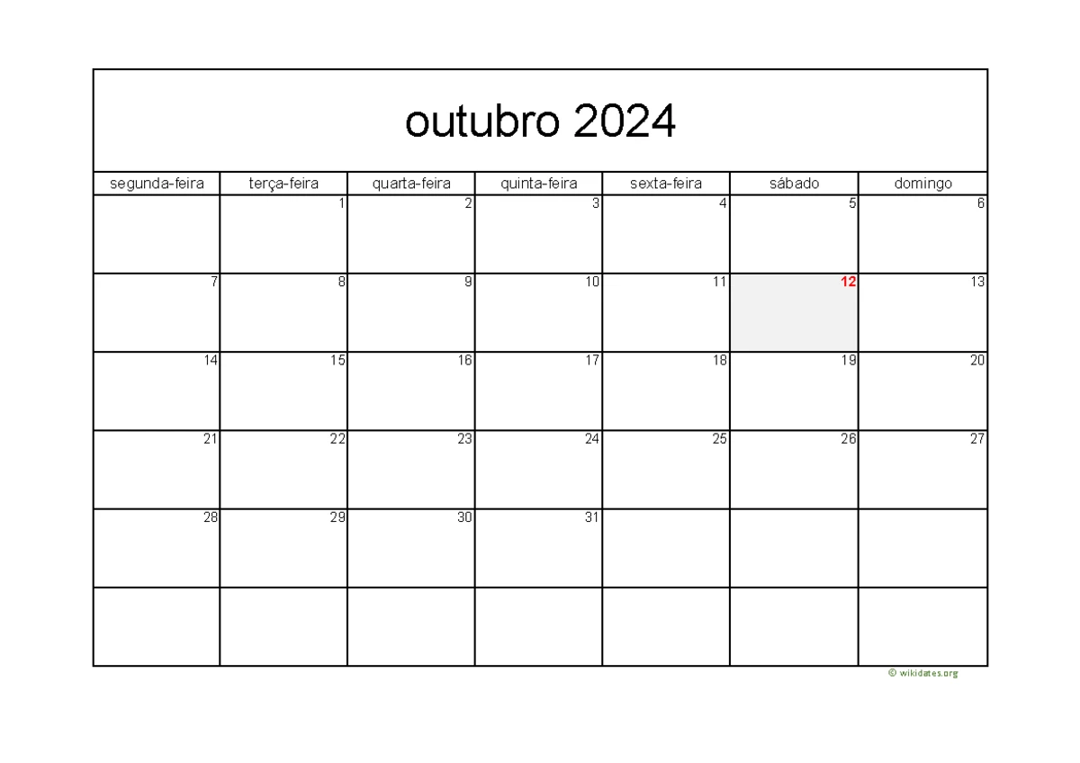 Calendario outubro 2024 05 - Kontabilitet i aplikuar - segunda-feira  terça-feira quarta-feira - Studocu, image size:1200x848