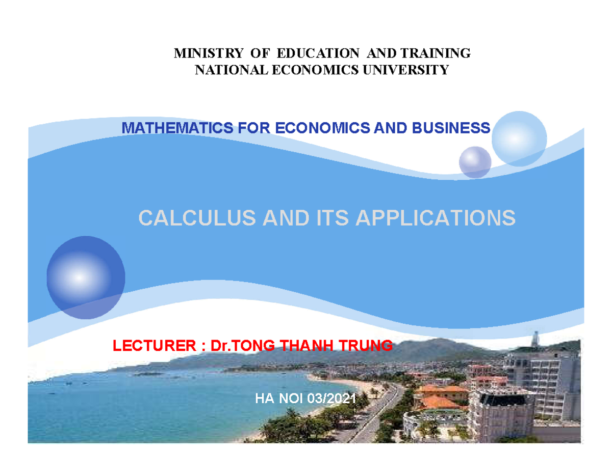 Mathematics for Economics: Calculus Applications - Lecture Notes 2021 ...