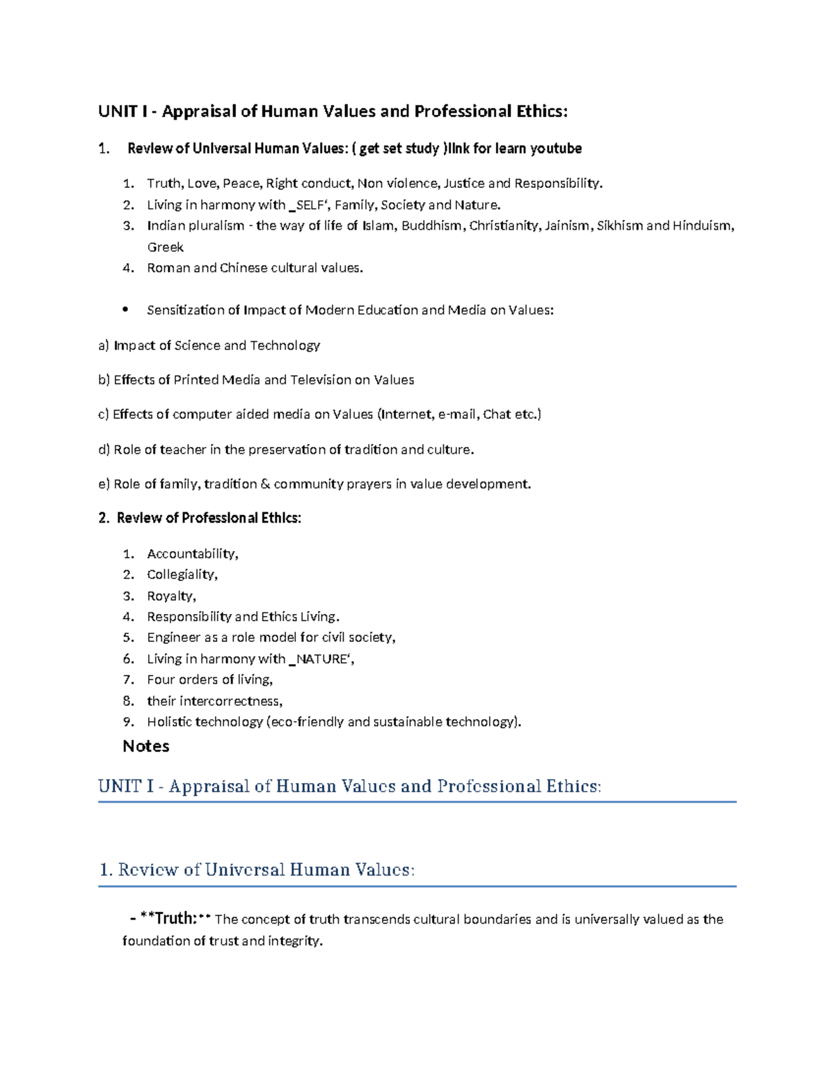 Human Values and Ethics Syllabus - Deep Dive into Unity and Impact ...