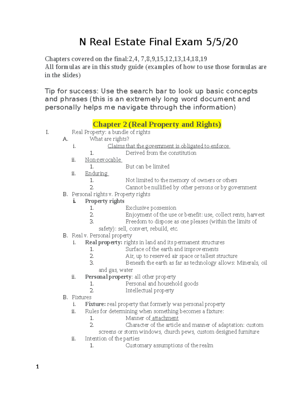 Real Estate Final Exam Study Guide: Key Chapters and Concepts - Studocu