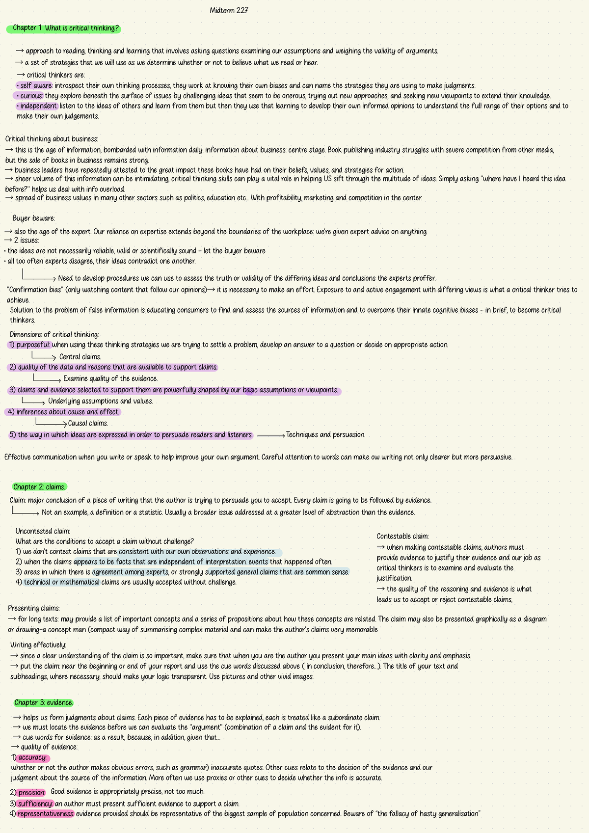 Midterm 227 Notes: Understanding Critical Thinking Concepts - Studocu
