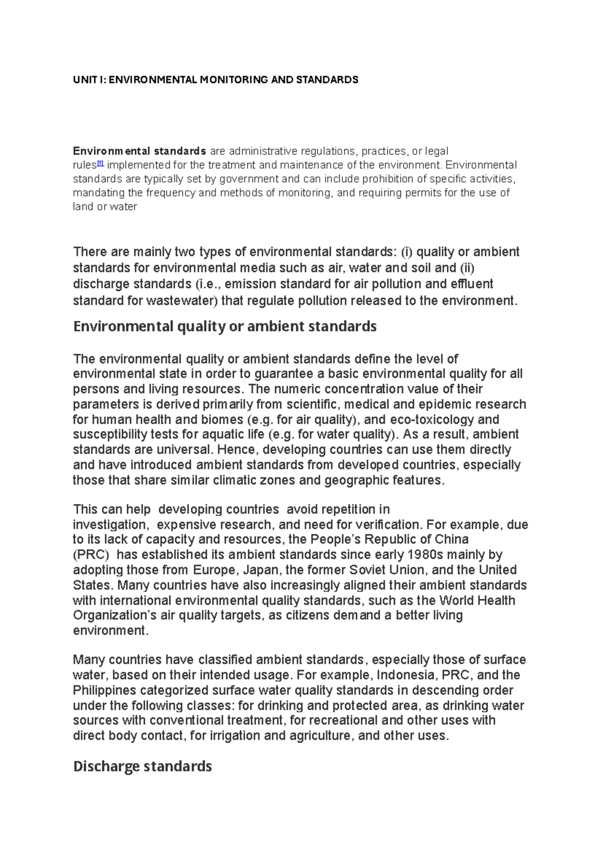 Environmental Quality Standards and Monitoring Techniques - EQ101 - Studocu