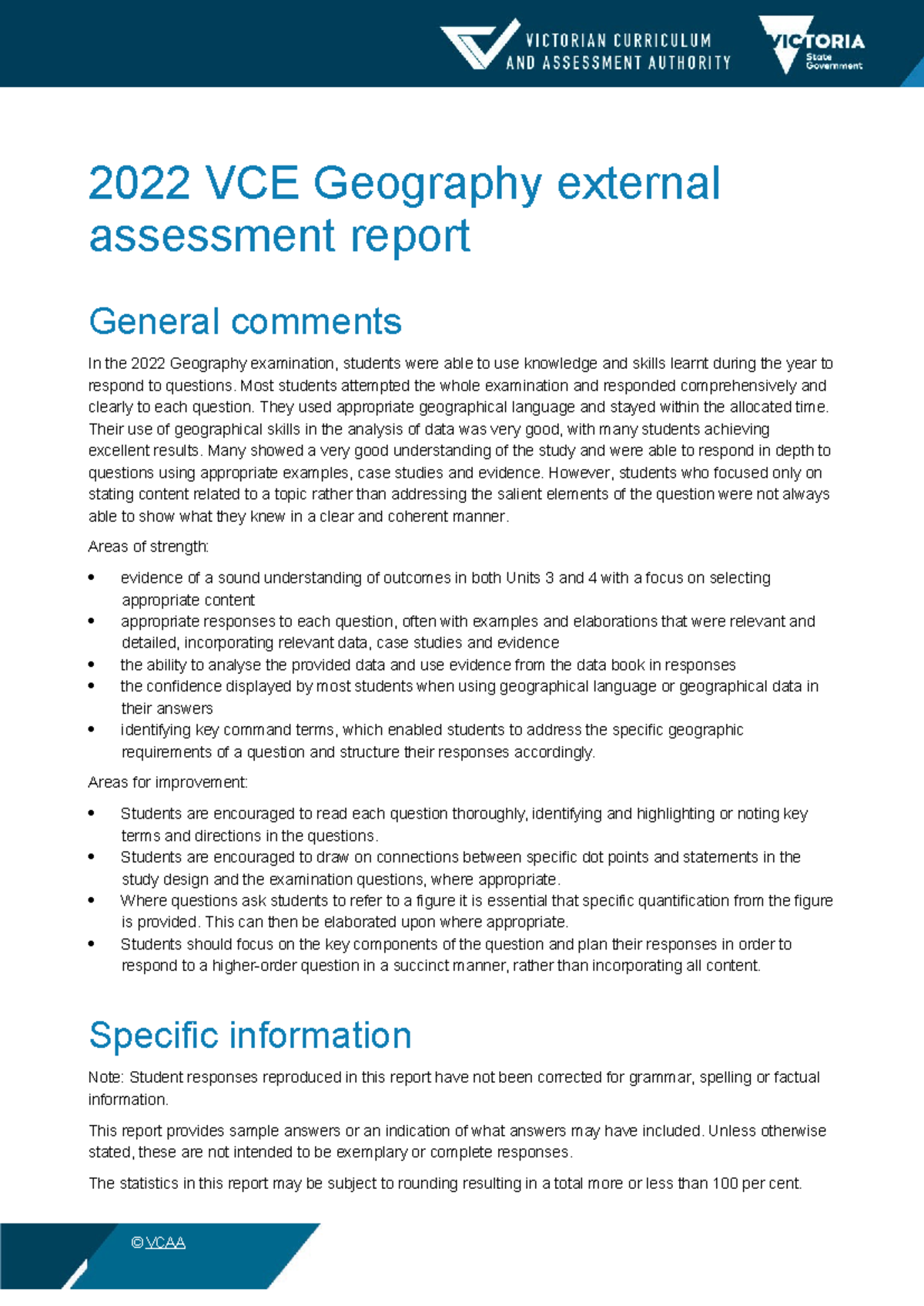 Geography Report - 2022 VCE Geography external assessment report ...