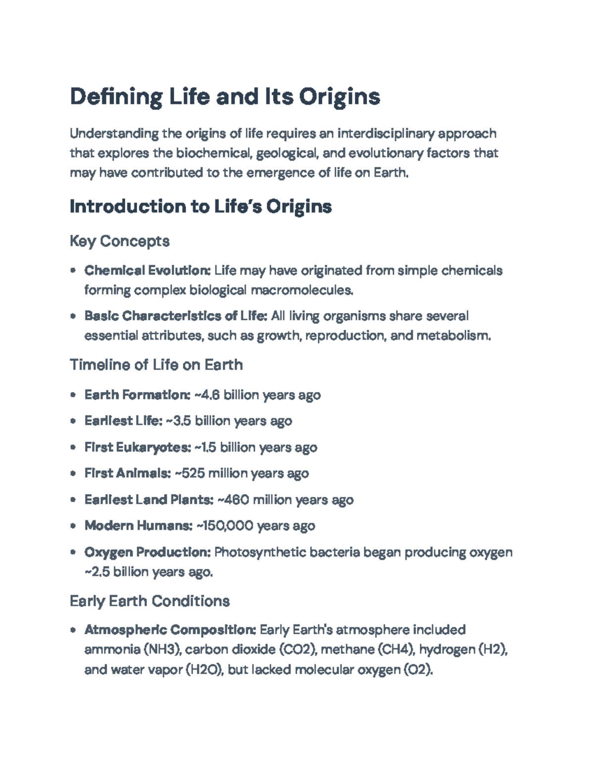 Defining Life's Origins: Interdisciplinary Insights and Key Concepts ...