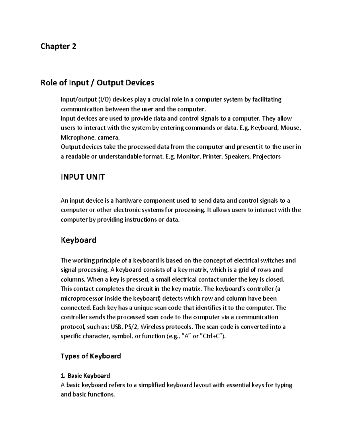 Chapter 2: Roles of Input and Output Devices in Computer Systems - Studocu