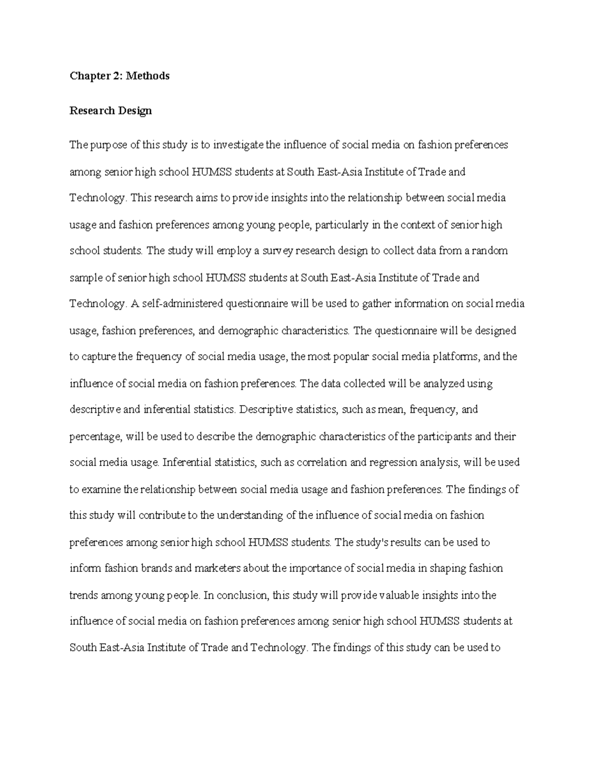 HUMSS Research Design: Social Media's Impact on Fashion Preferences ...