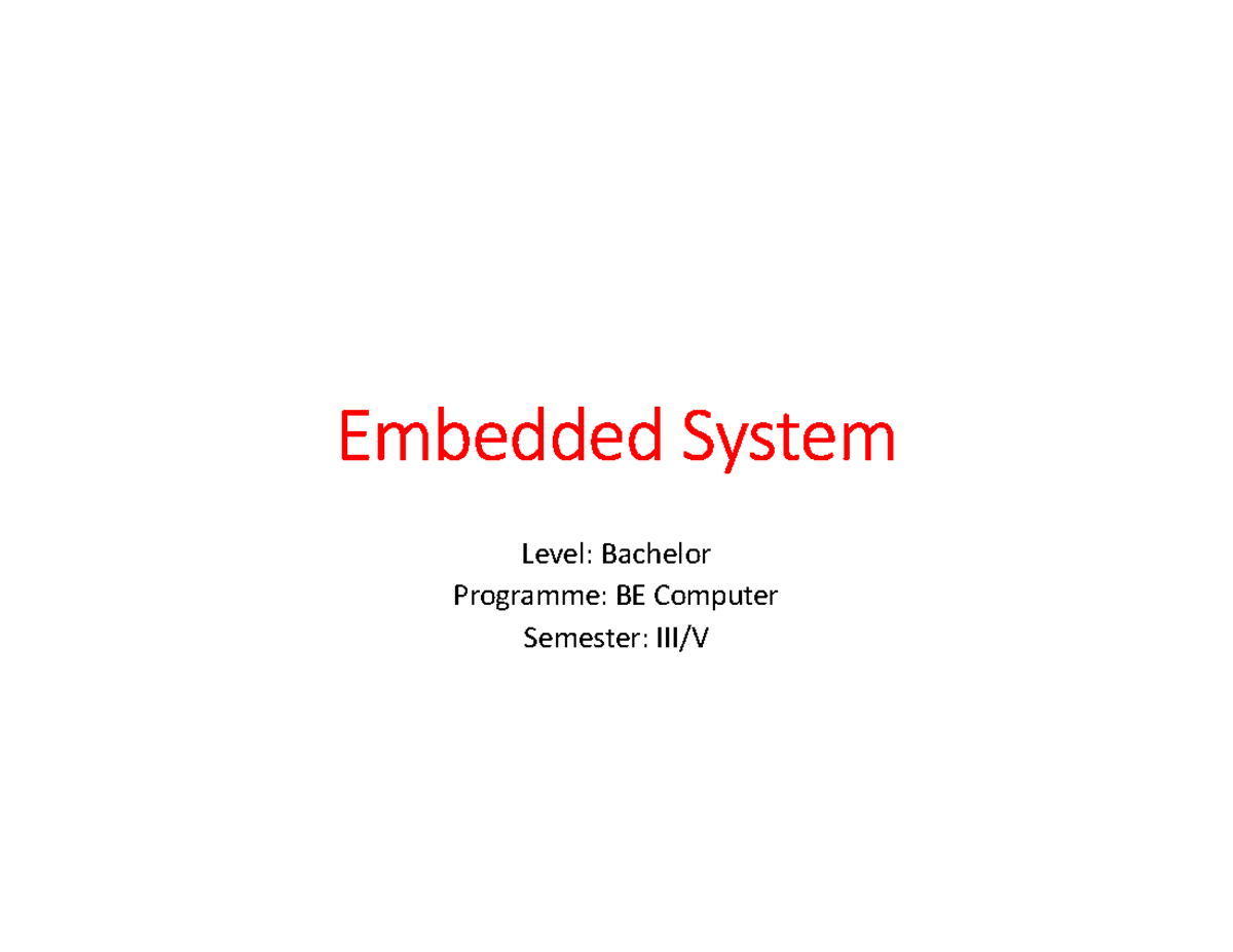 Unit 1: Introduction to Embedded Systems - BE Computer Program - Studocu