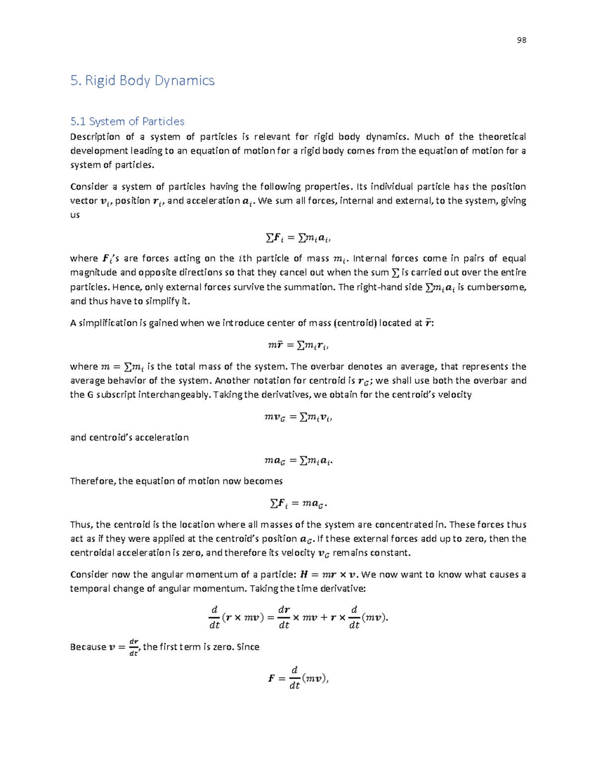 Dynamics course notes - Chapter 5: Rigid body dynamics and kinematics ...