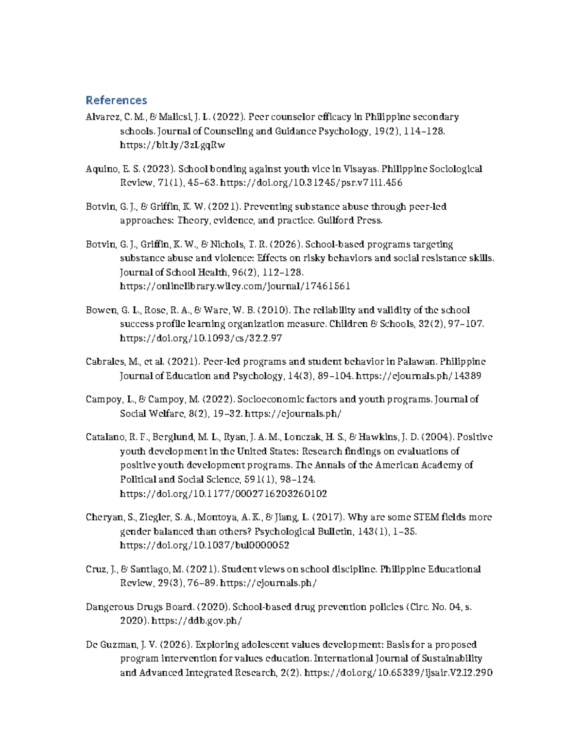 APA References for Youth Programs and Interventions - Studocu