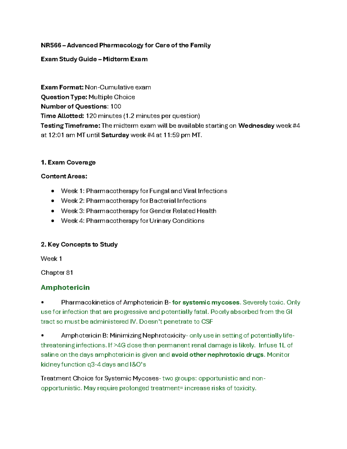 NR566 Advanced Pharmacology Midterm Exam Study Guide & Tips - Studocu