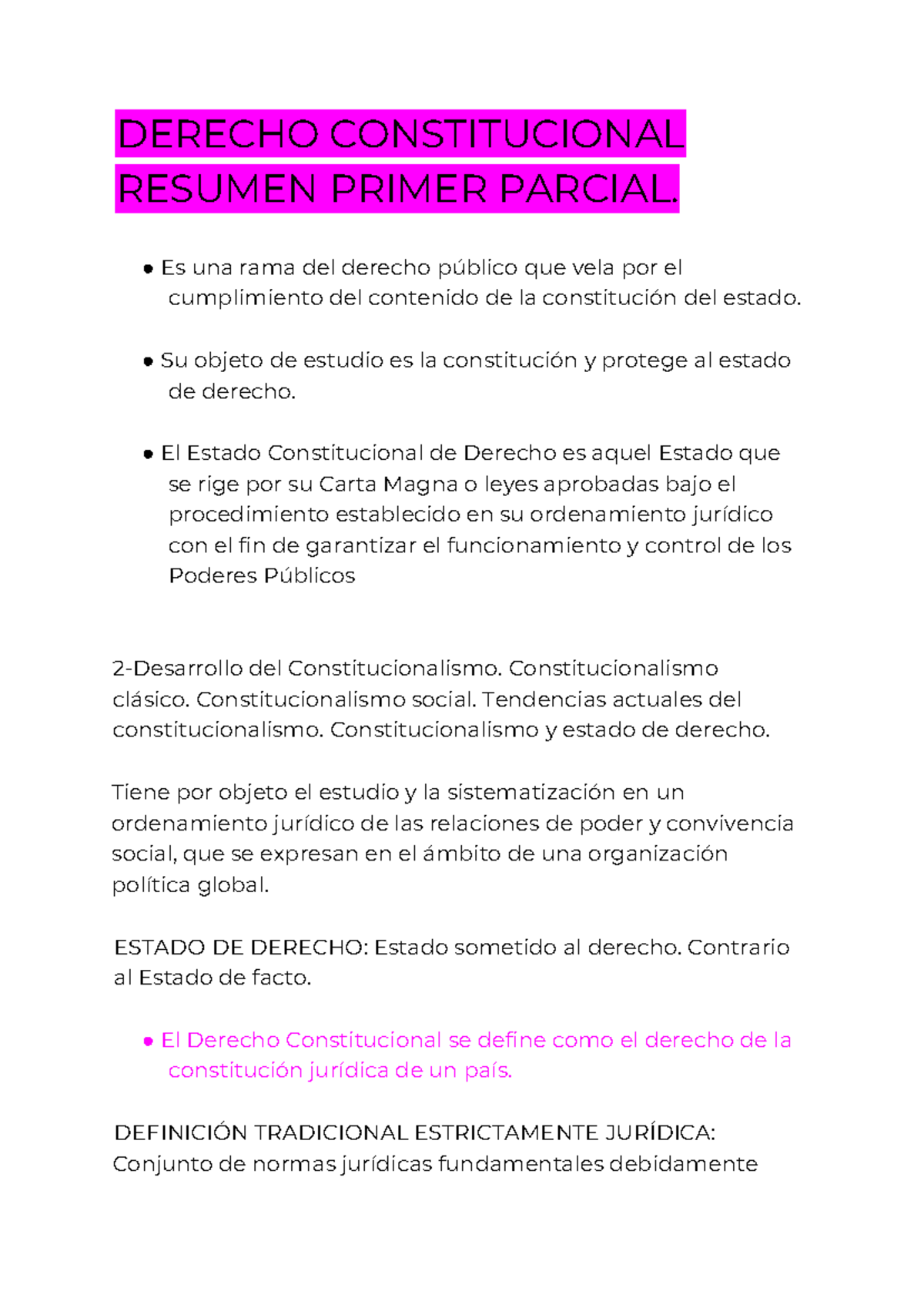 DERECHO CONSTITUCIONAL: RESUMEN PRIMER PARCIAL Y TEMAS CLAVE - Studocu