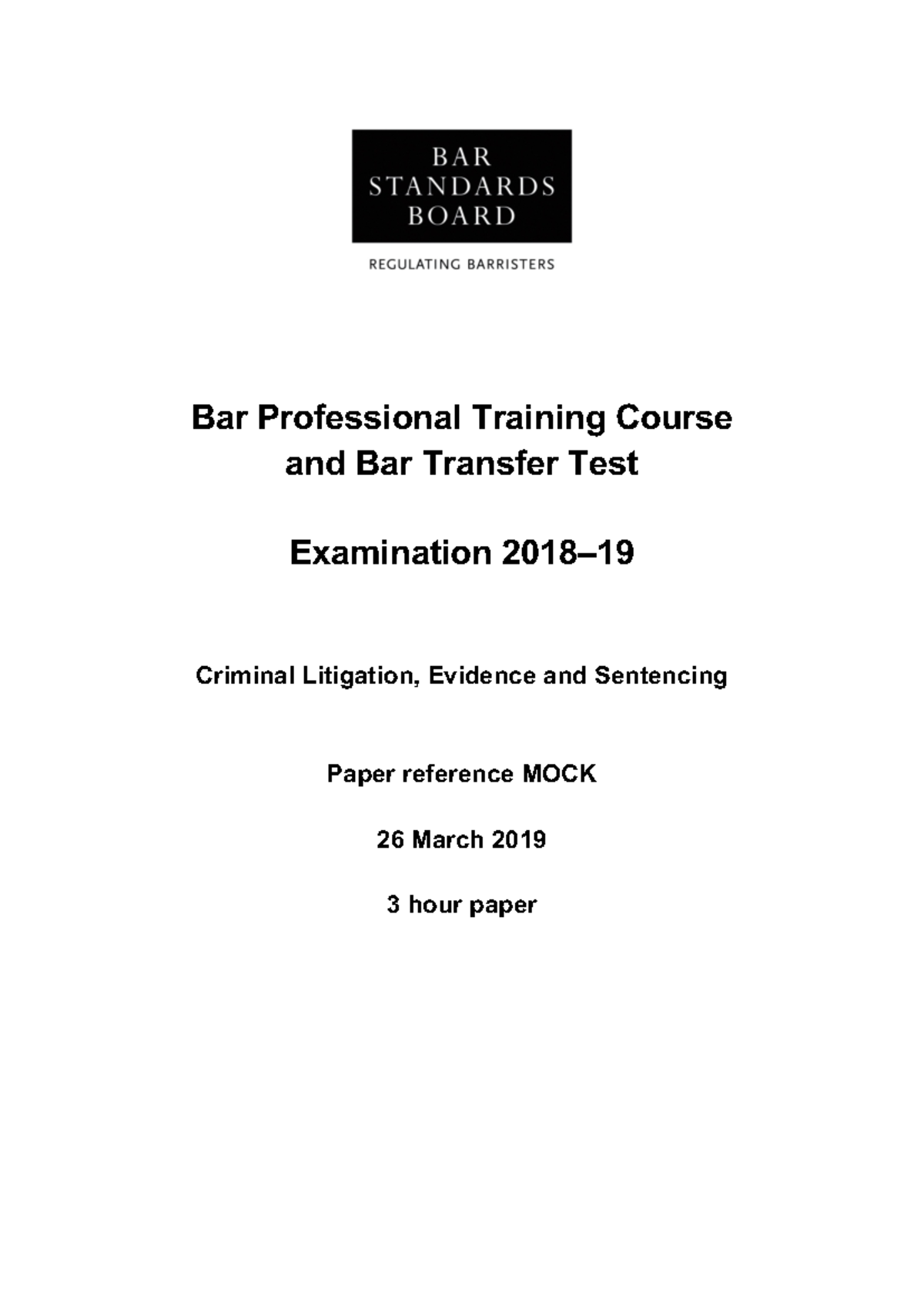 Bar Professional Training Course: Mock Exam Questions on Criminal ...