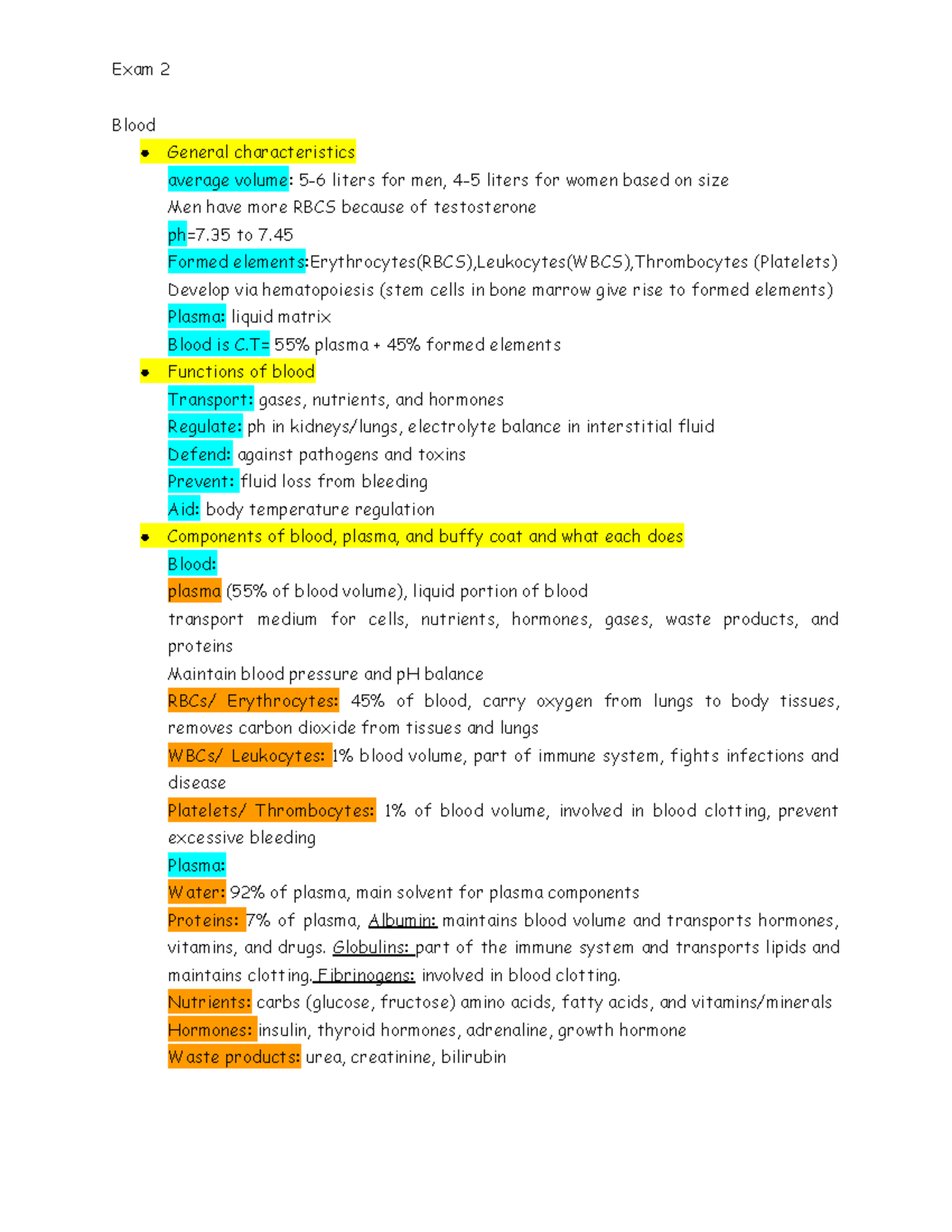 Biology 101: Exam 2 Study Guide on Cellular Respiration & Blood ...