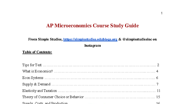 AP Microeconomics Study Guide: Key Concepts & Test Tips - Studocu