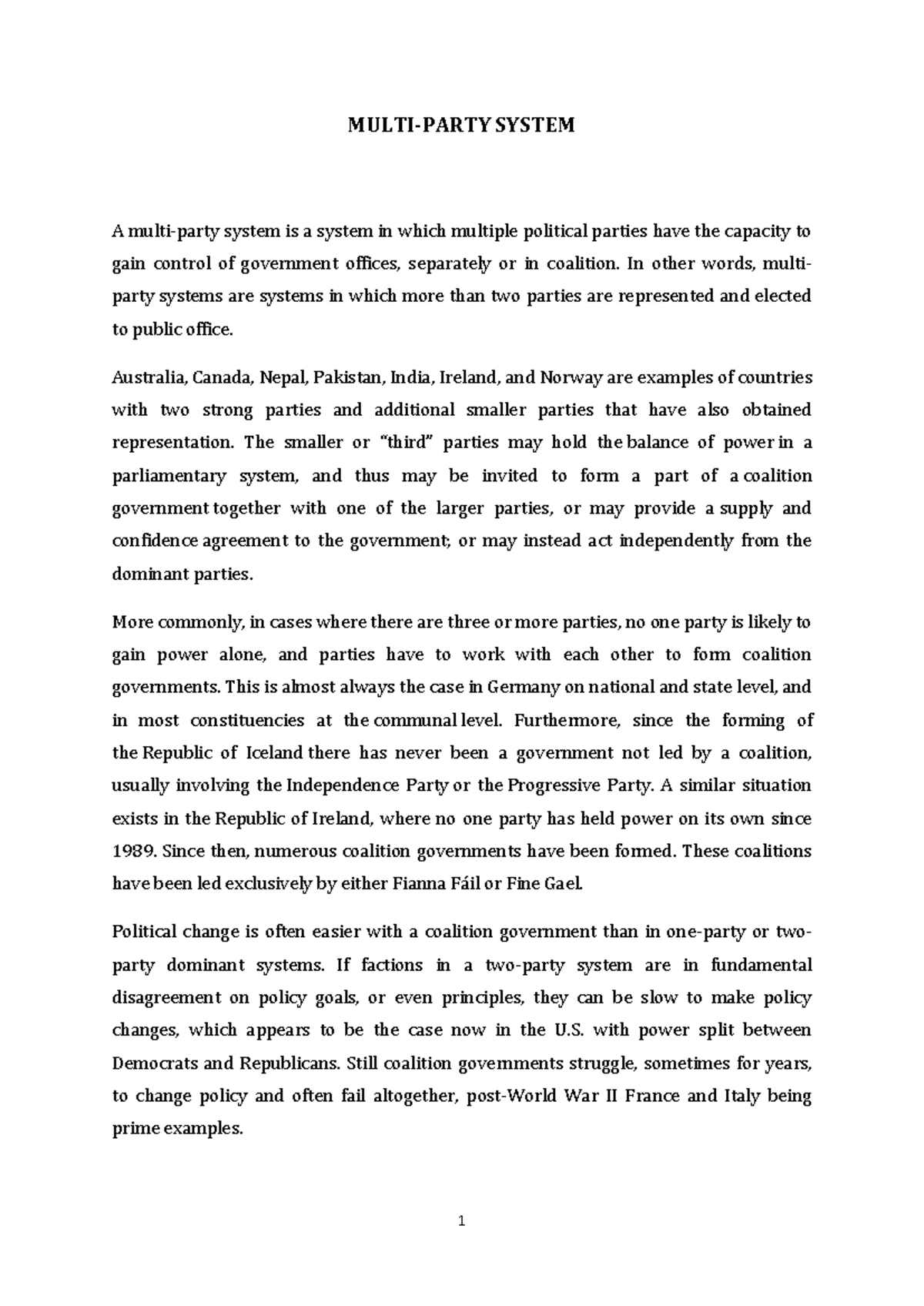 POLI 101: Understanding Multiparty Systems and Their Impacts - Studocu