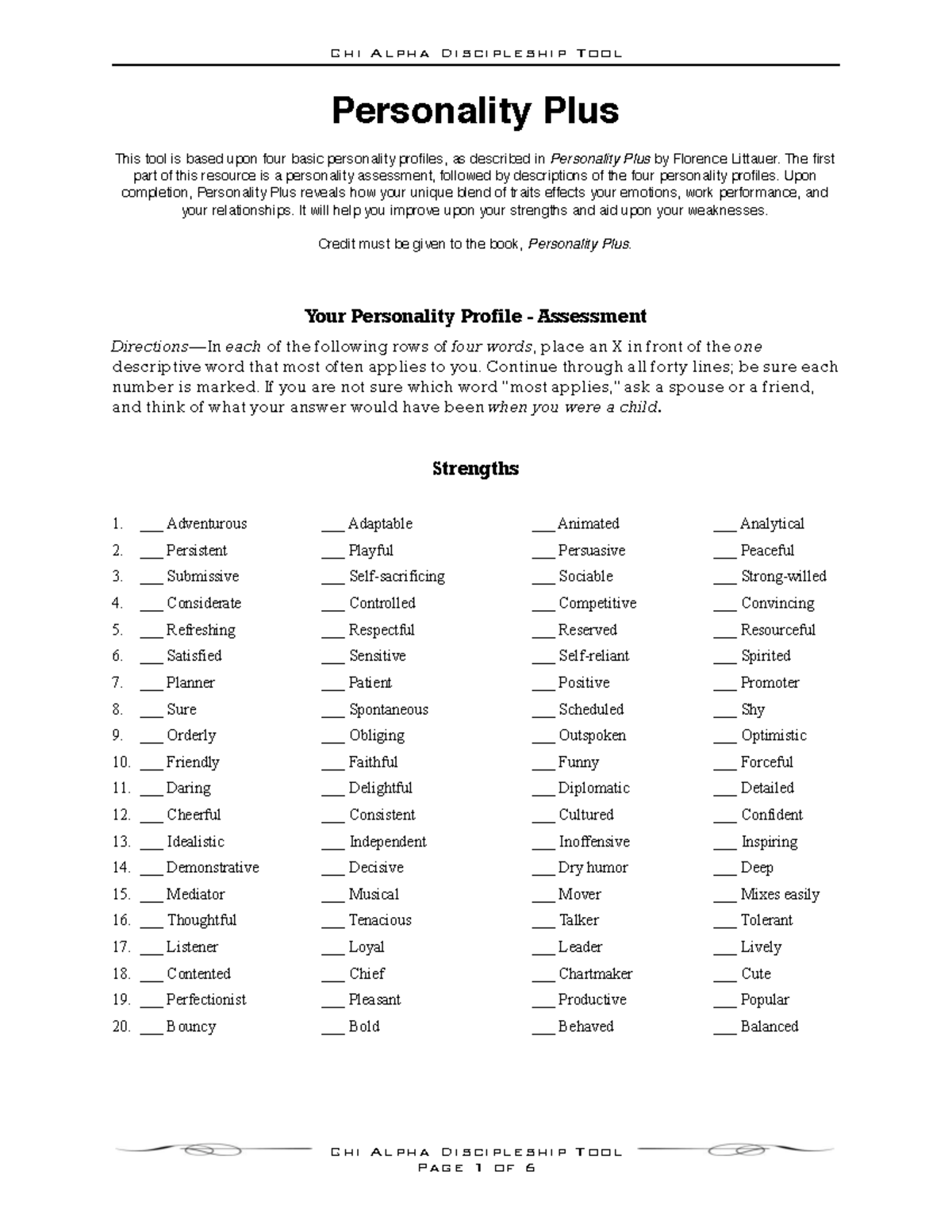 Personality Plus Assessment - Ch i Alpha Discipleship Tool - Studocu
