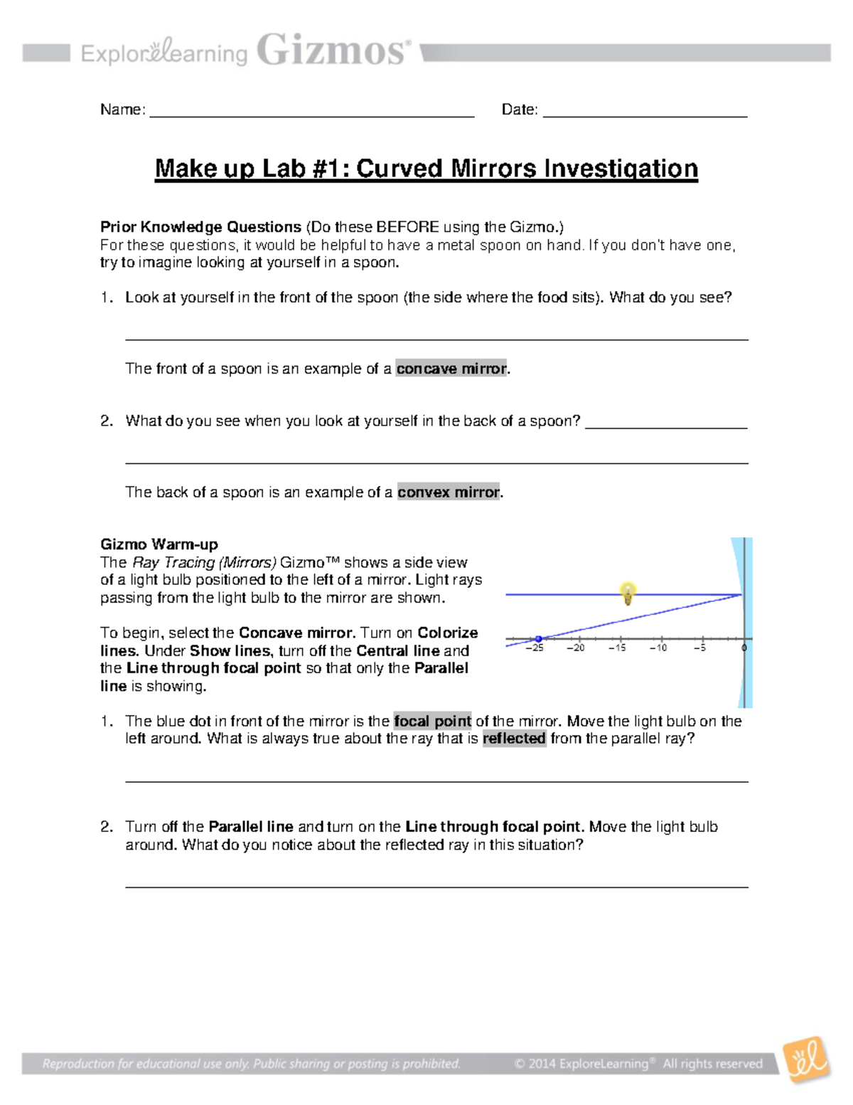 Make up Lab for Curved Mirrors - Name ...