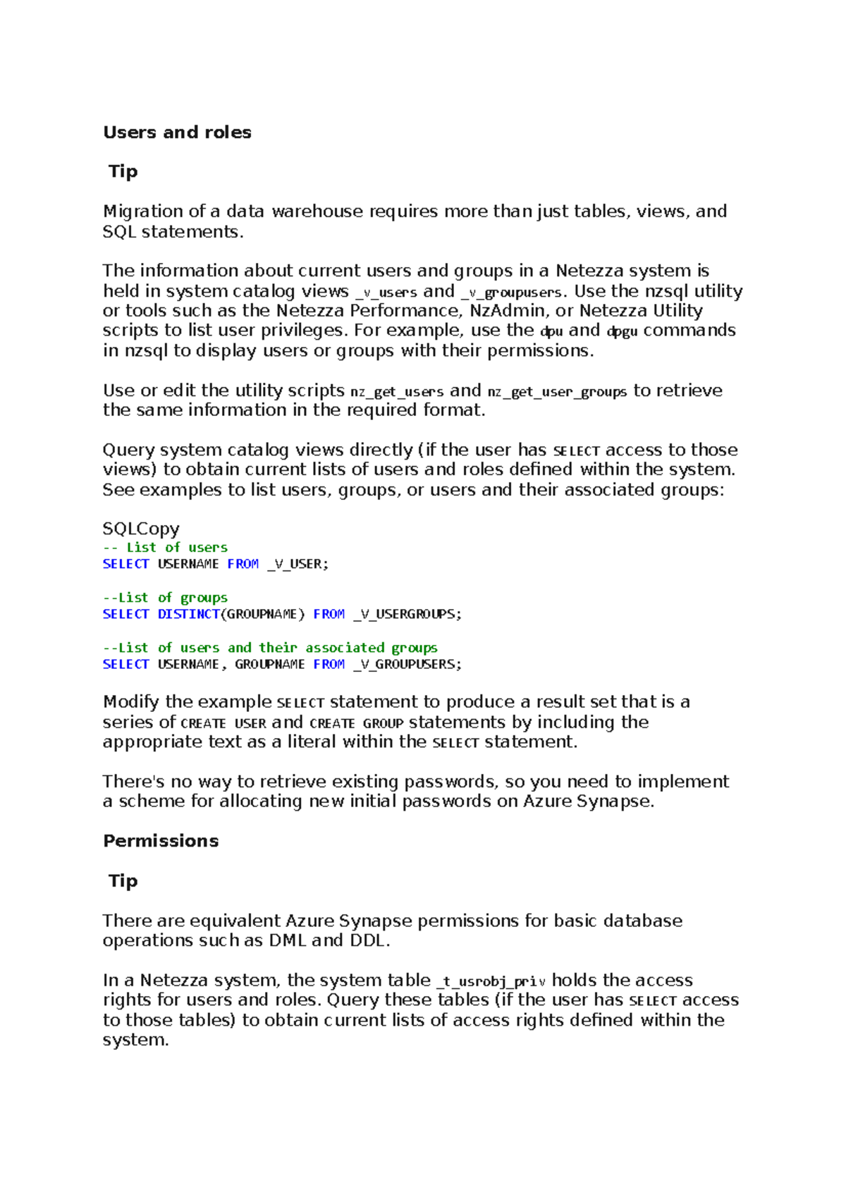 Netezza Users & Roles Management Guidelines for Course XYZ101 - Studocu