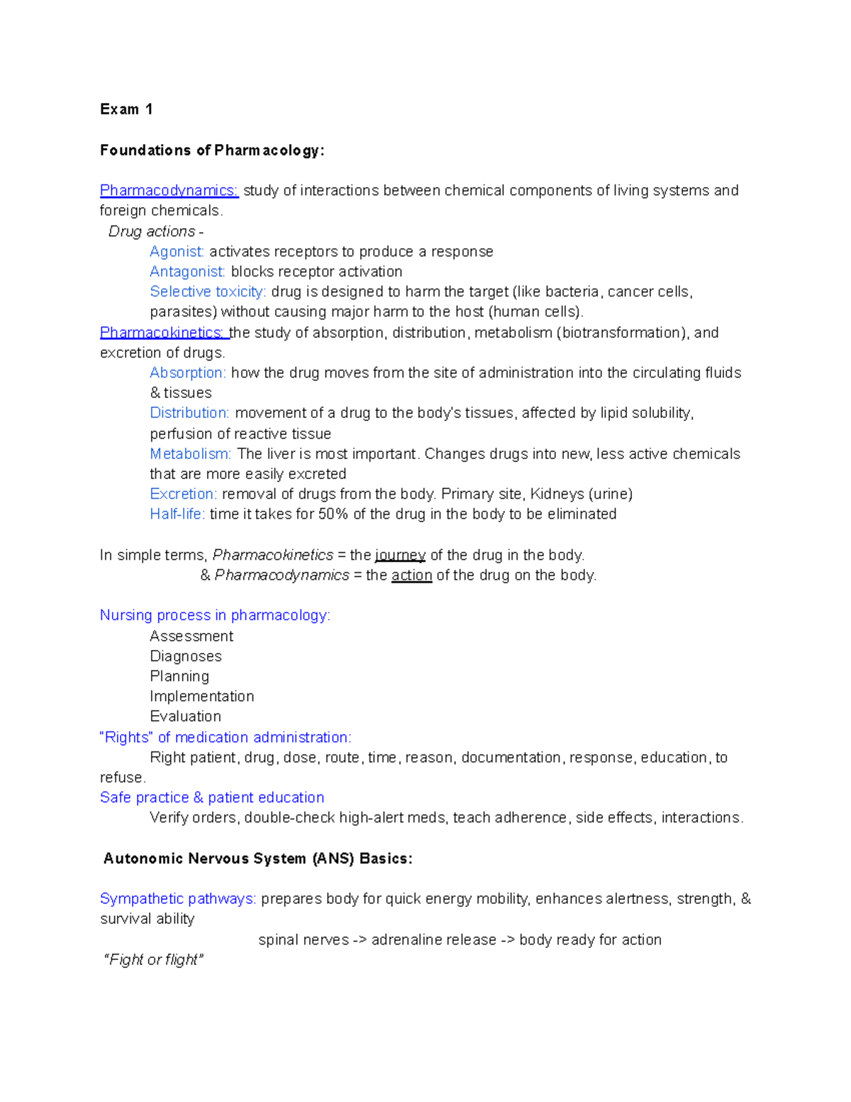 Foundations of Pharmacology: Exam 1 Study Guide Notes - Studocu