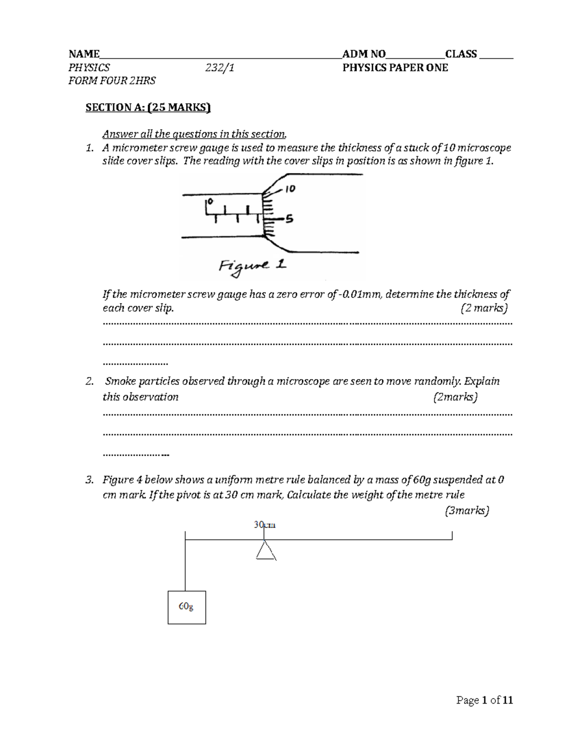 Physics 232-1 Paper One: Exam Questions and Solutions - Studocu