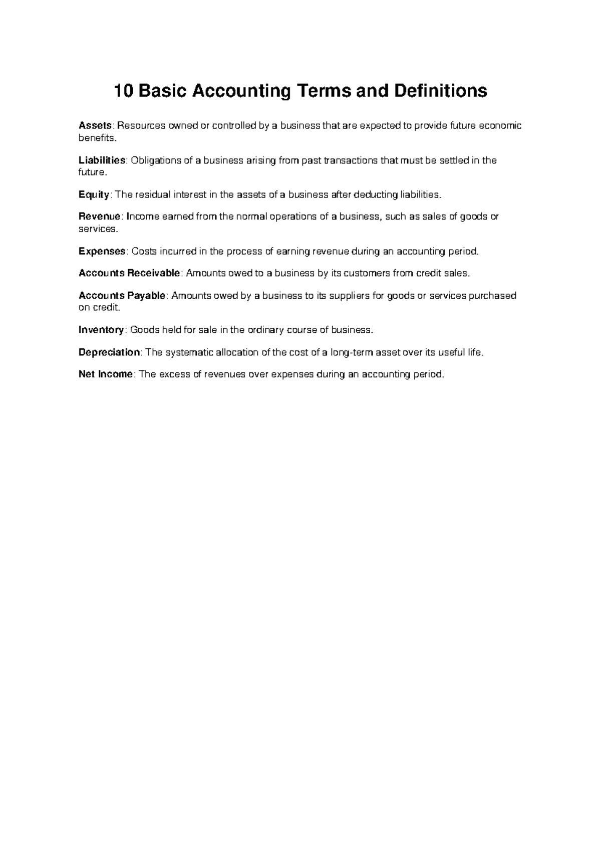 Basic Accounting Terms & Definitions for Business Success - Studocu