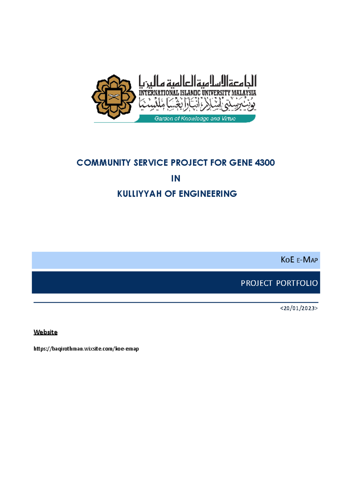 COMMUNITY SERVICE PROJECT PORTFOLIO FOR GENE 4300: KOE NAVIGATION ...