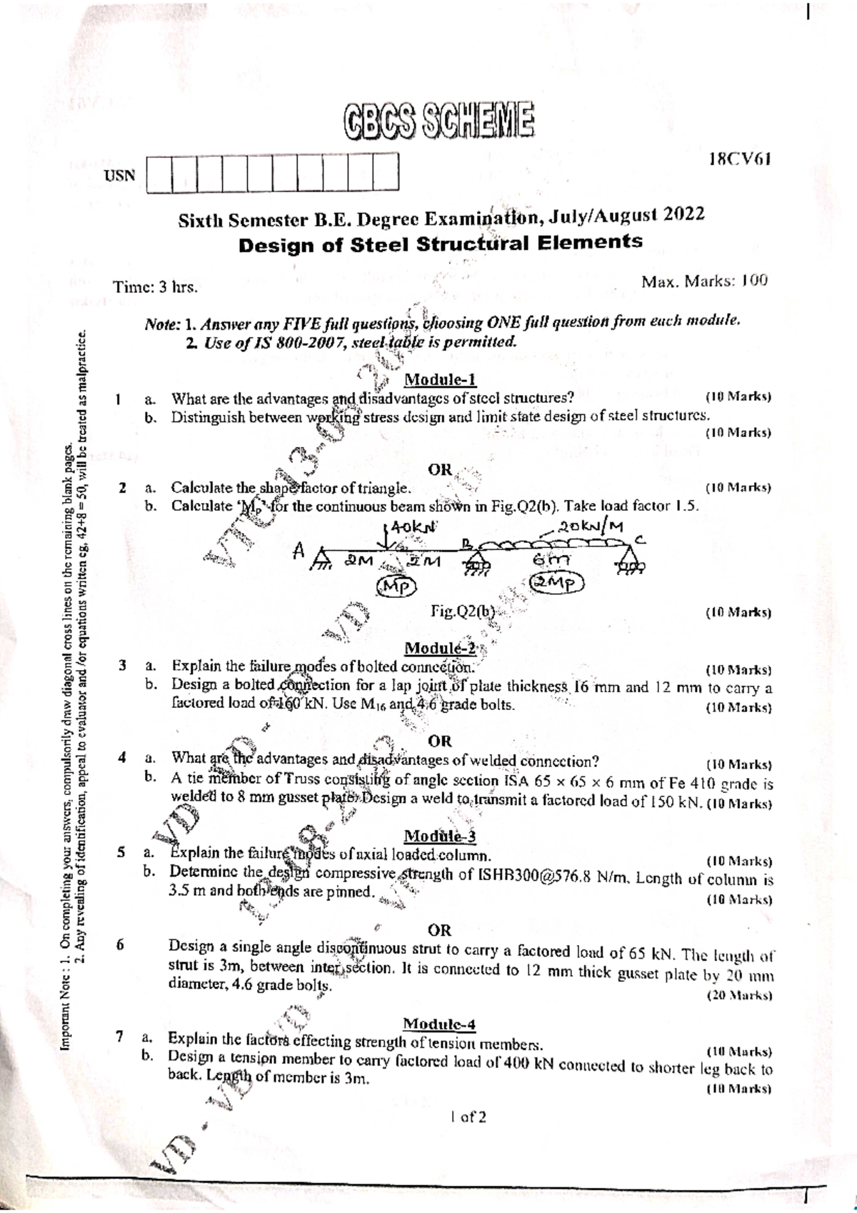DSS 2021 22 QP Scheme - Design of Steel Structural Elements Exam - Studocu