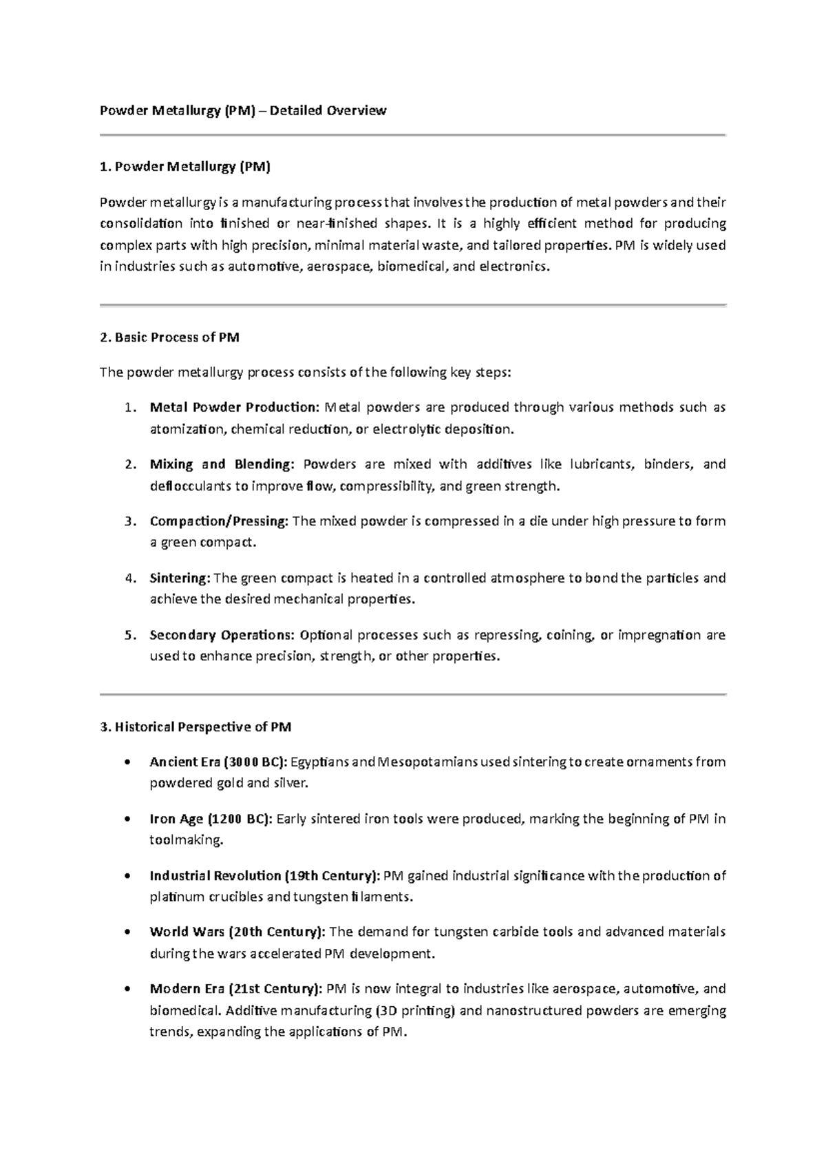 PM Manufacturing Processes: A Comprehensive Overview and Applications ...