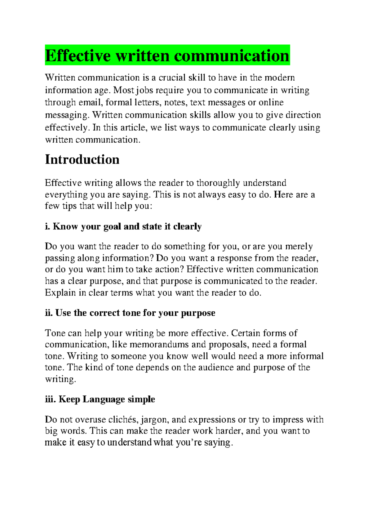 Effective Written Communication Strategies - GHJ Notes - Studocu