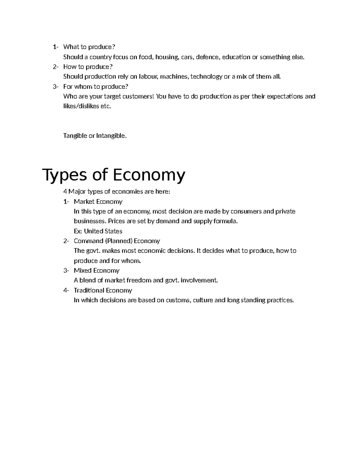 Economics Development: Types of Economies and Production Decisions ...
