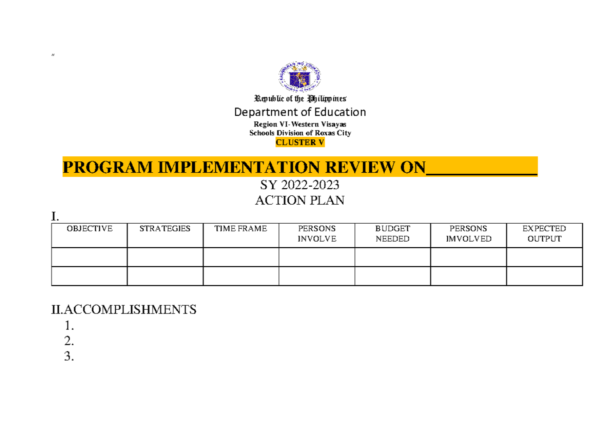 PIR- Template - “ Republic of the Philippines Department of Education ...