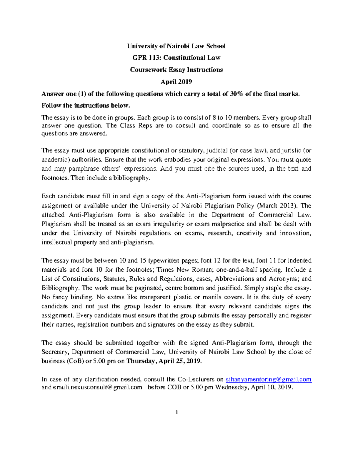 GPR 113: Con Law Coursework Questions for April 2019 Essay Assignments ...
