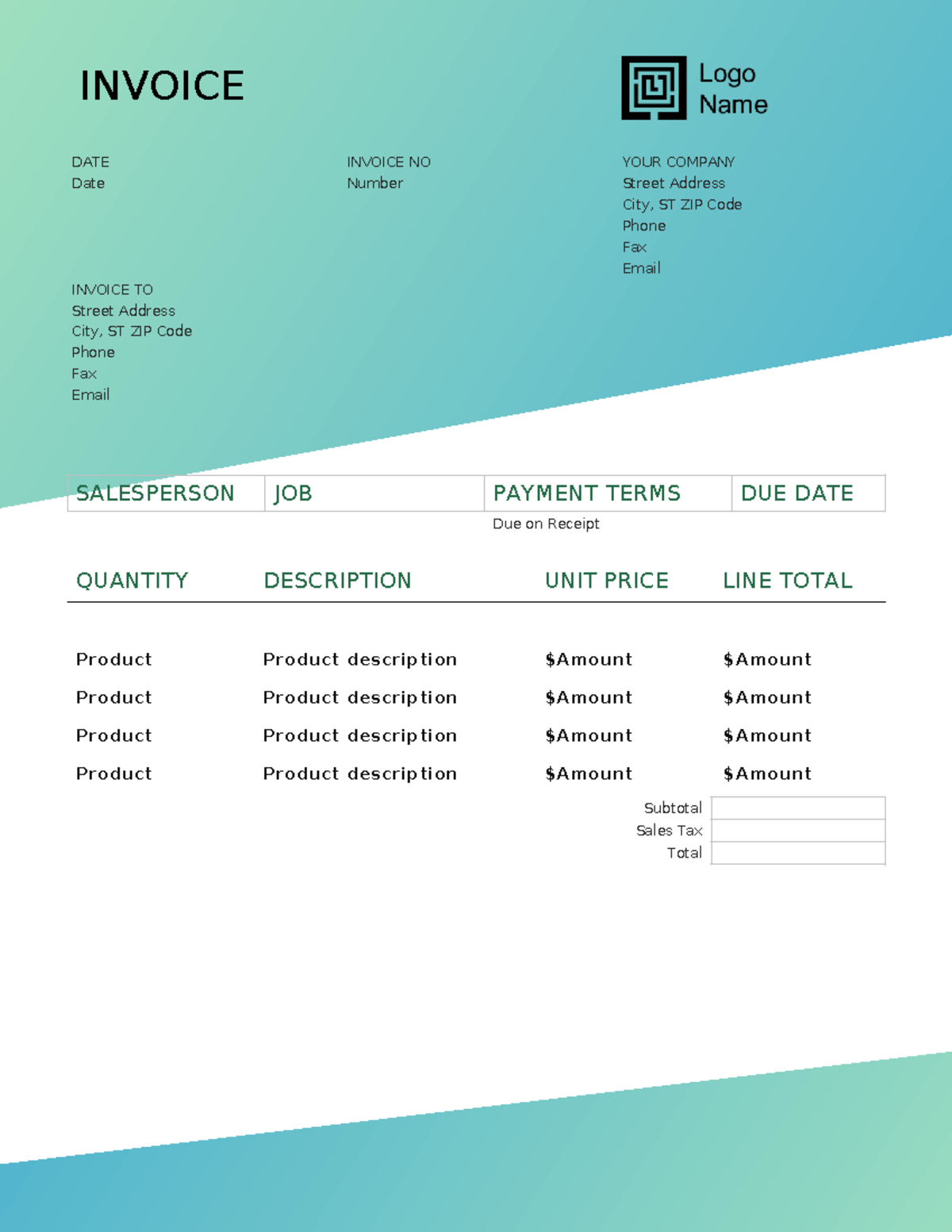 Invoice - sfgfgg - INVOICE DATE Date INVOICE NO Number YOUR COMPANY ...