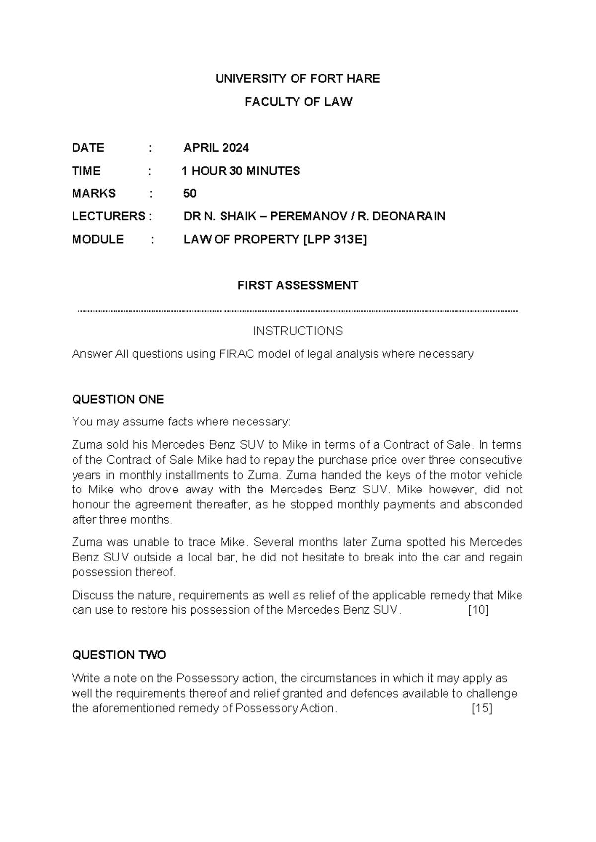 LPP 313E Final Exam: Law of Property Assessment Questions - Studocu