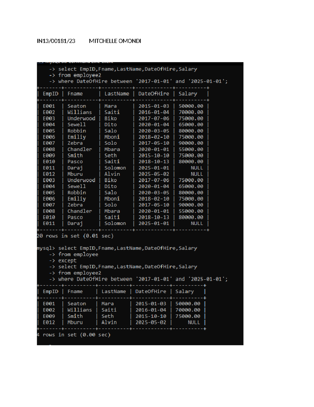 SQL Queries and Employee Data Analysis - Course Code: 181 - Studocu