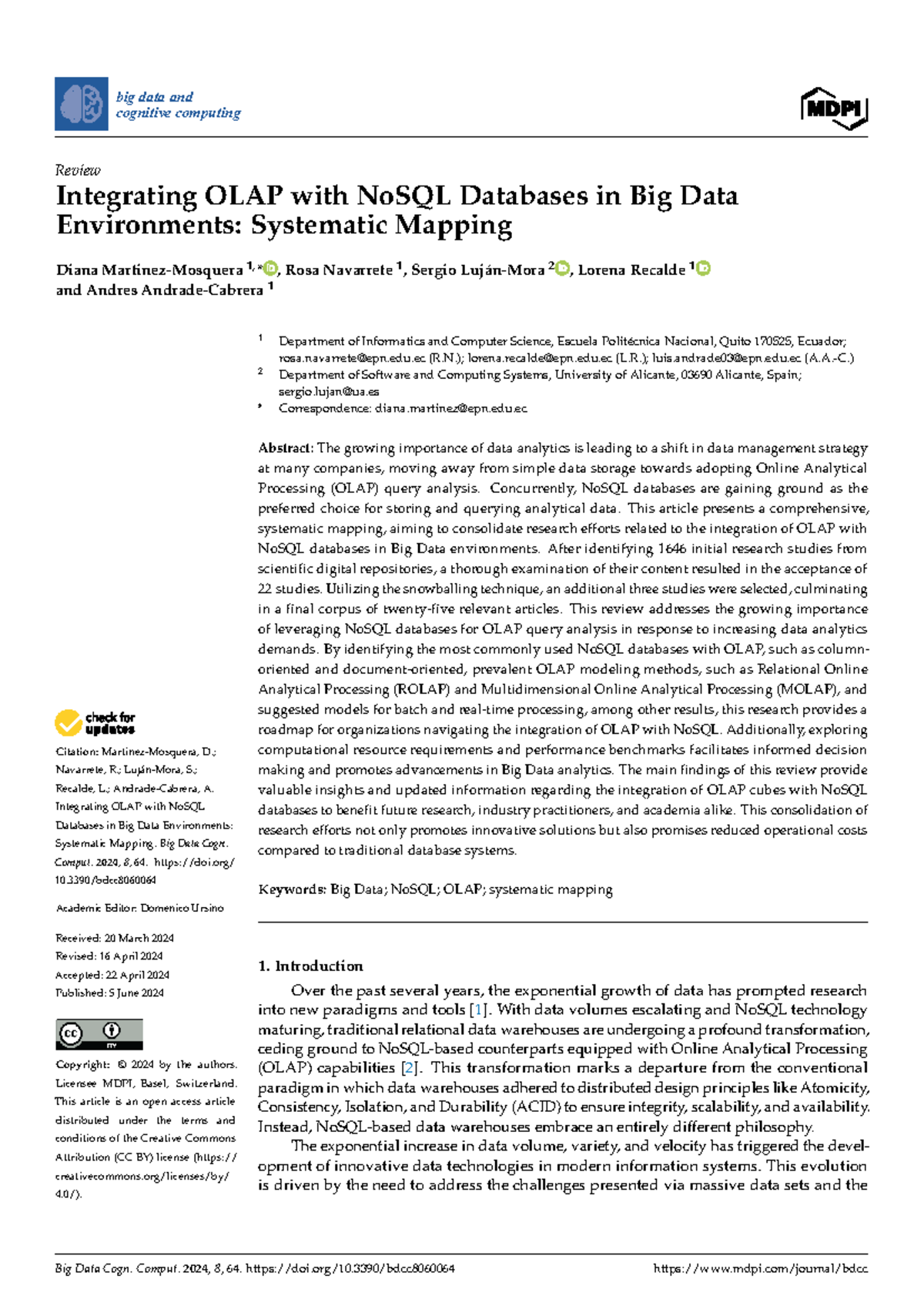 Integrating OLAP with NoSQL Databases in Big Data: A Systematic Review ...