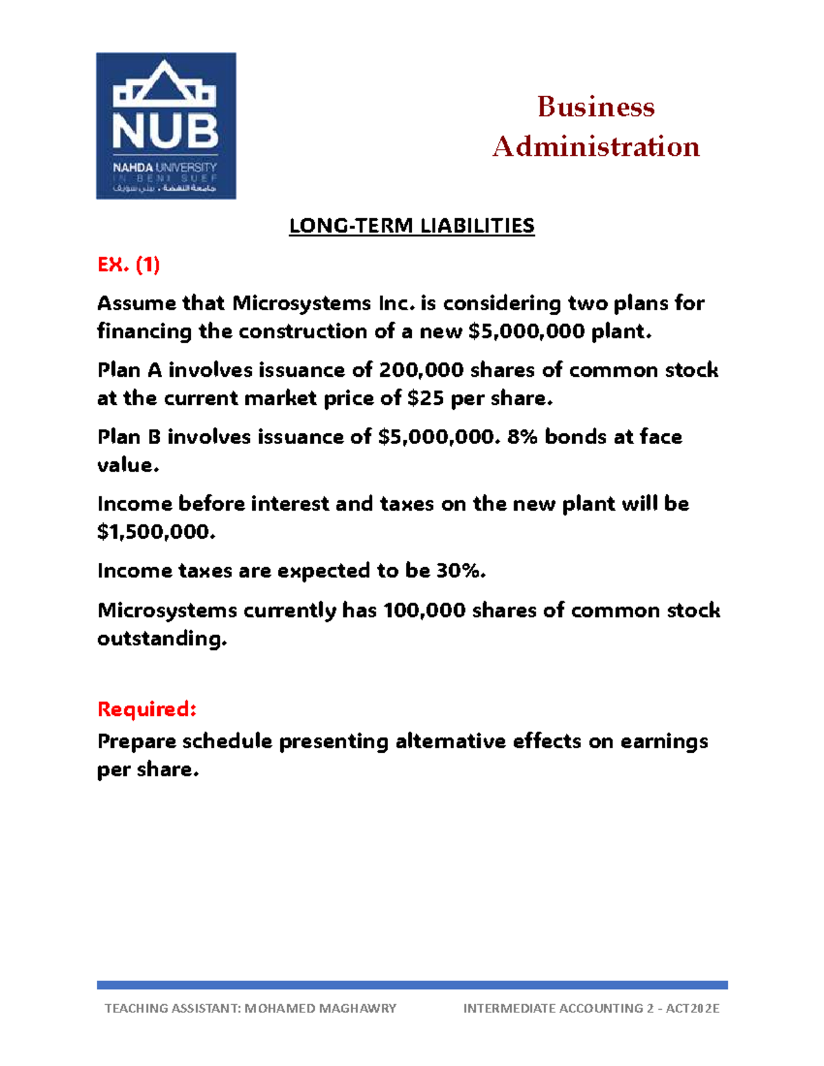 Intermediate Accounting 2 ACT202E: Liabilities Exercises and Solutions ...