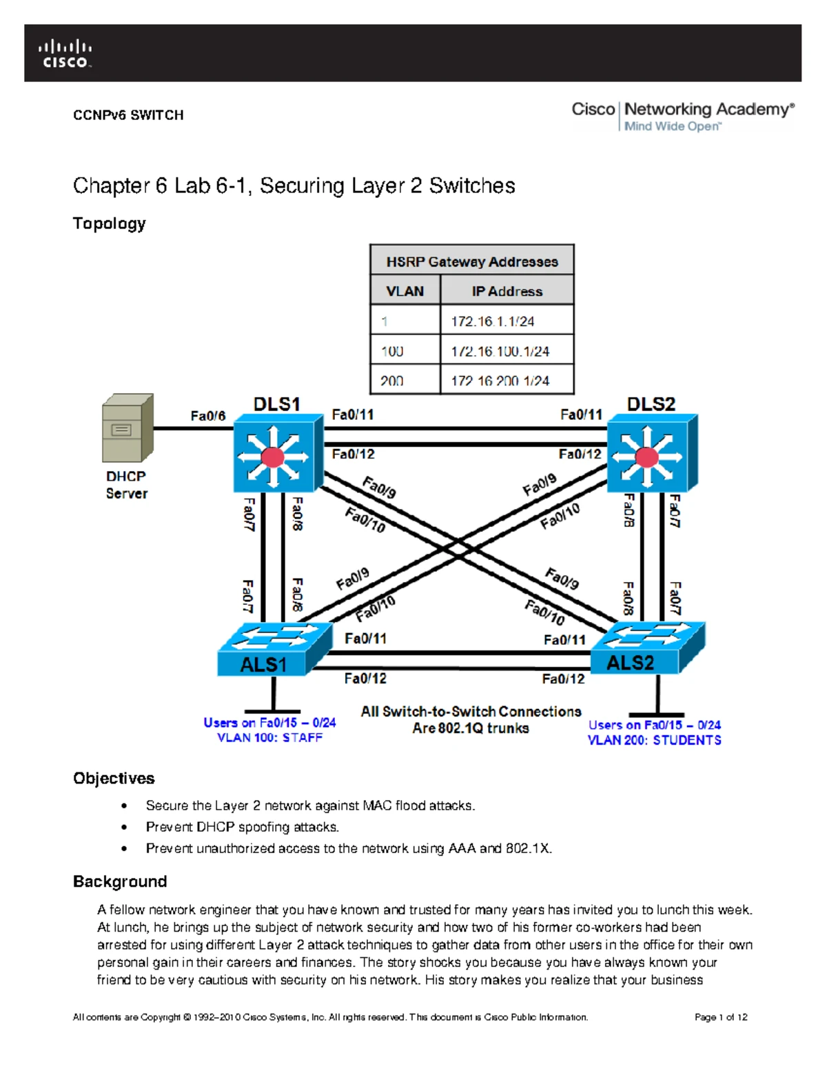 CCNPv 6 Switch Lab3-2 Modifying STP Student Form - Chapter 3 Lab 3-2 ...