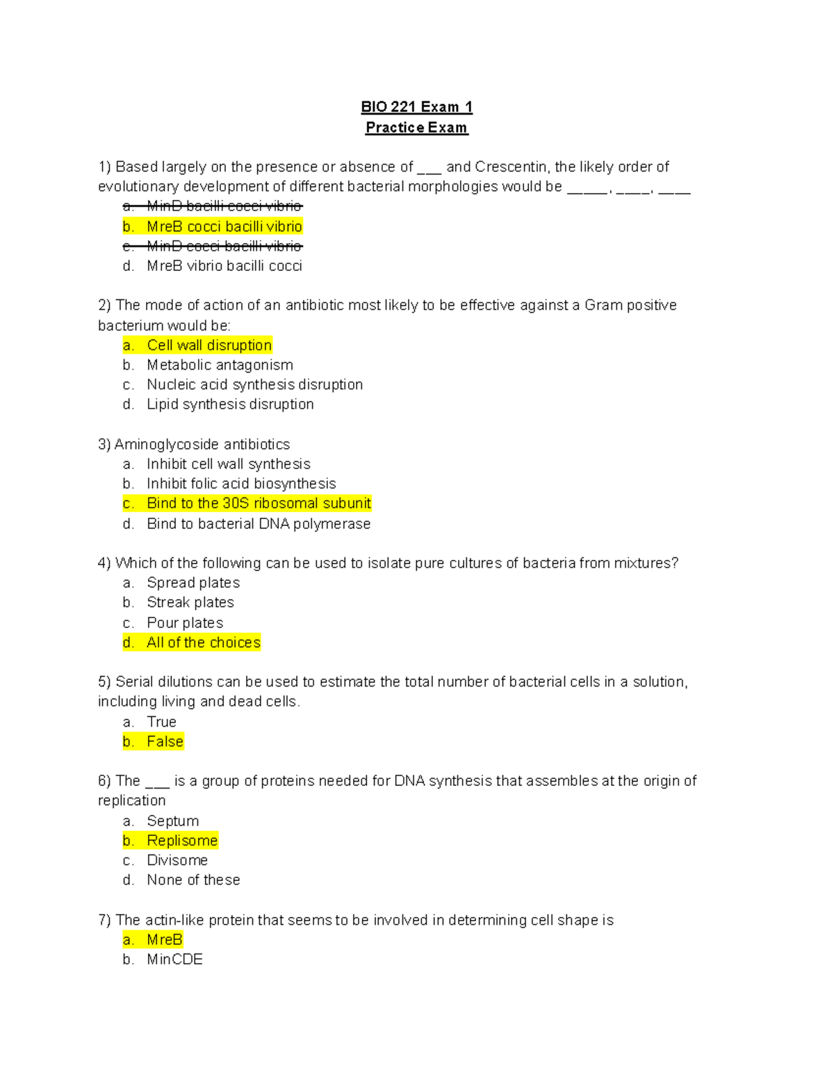 BIO 221 Exam 1 Practice Questions and Review Guide - Studocu