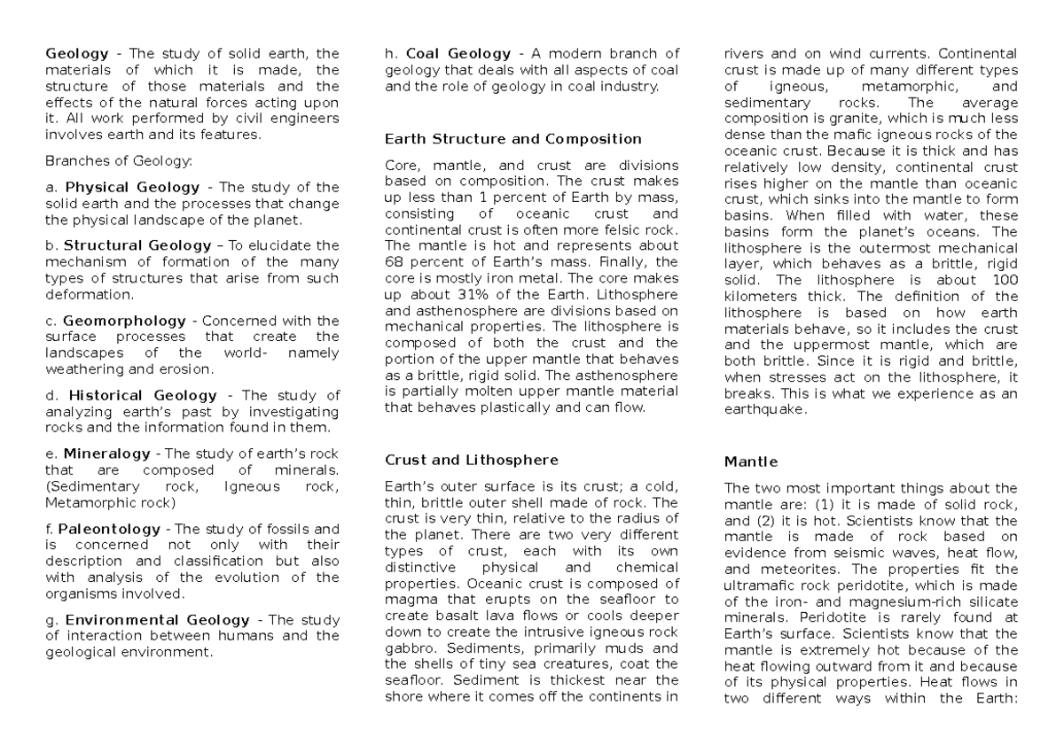 Geology 101 Final Exam Study Notes: Key Concepts and Processes - Studocu