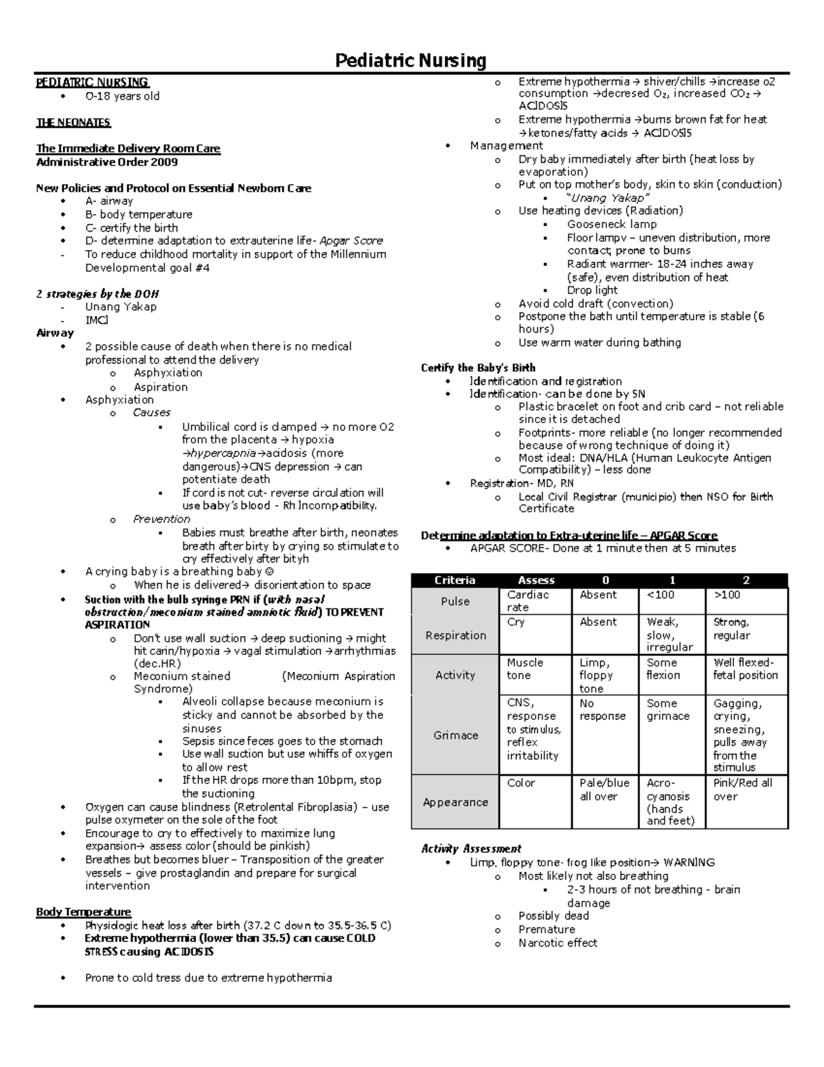Pediatric Nursing - Comprehensive Neonatal Care Notes - Studocu
