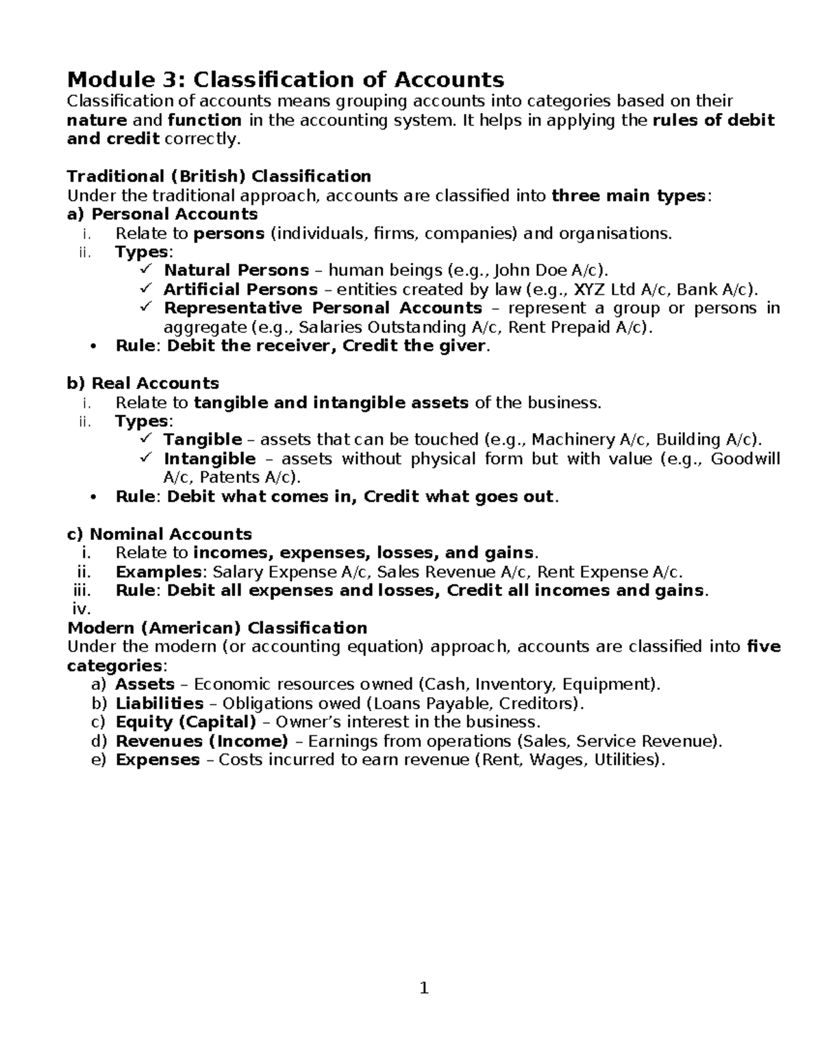 Module 3: Classification of Accounts and Accounting Cycle Overview ...