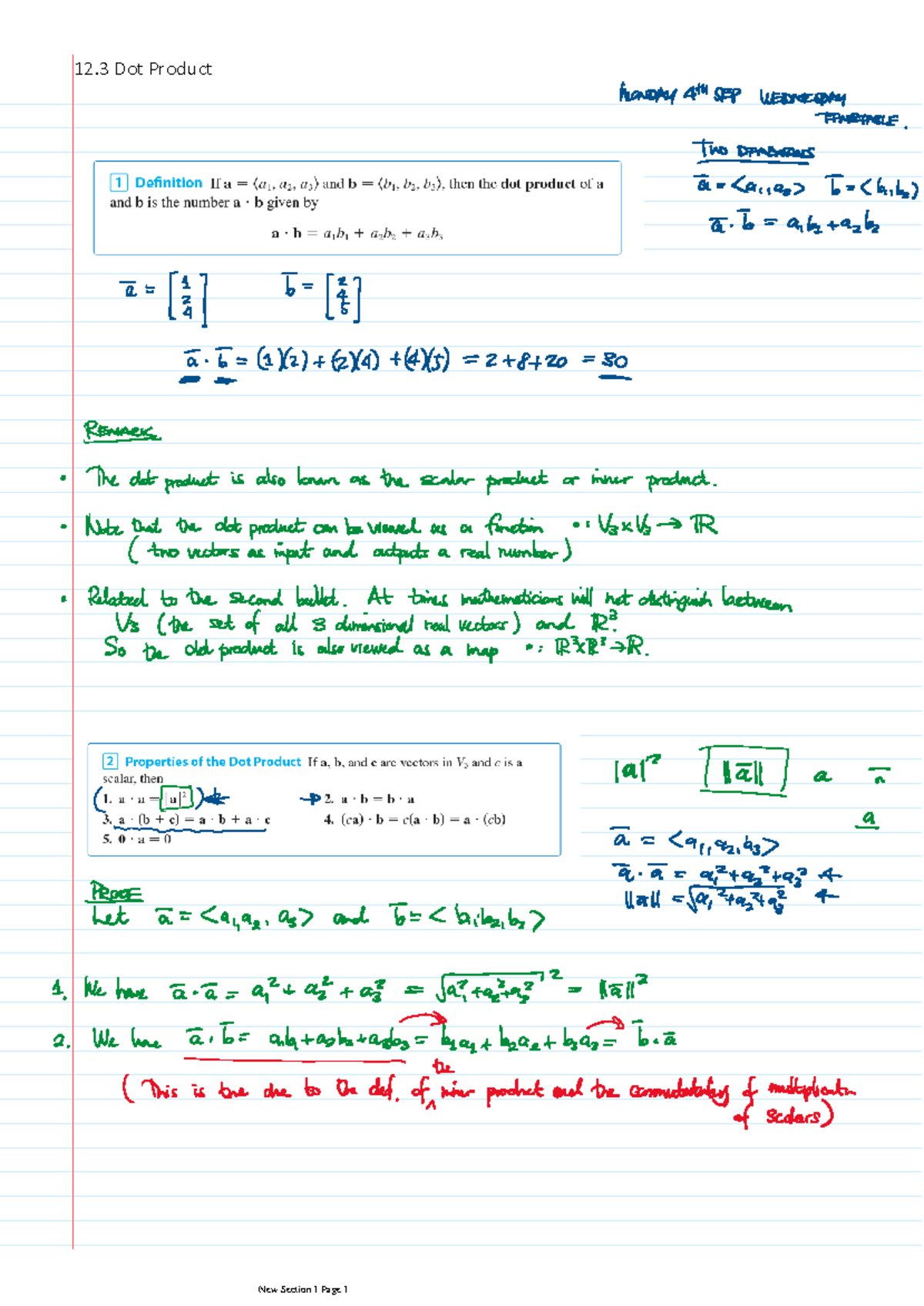 Section 12.3 Dot Product - NDIM62112 - 12 Dot Product Examples Dot ...