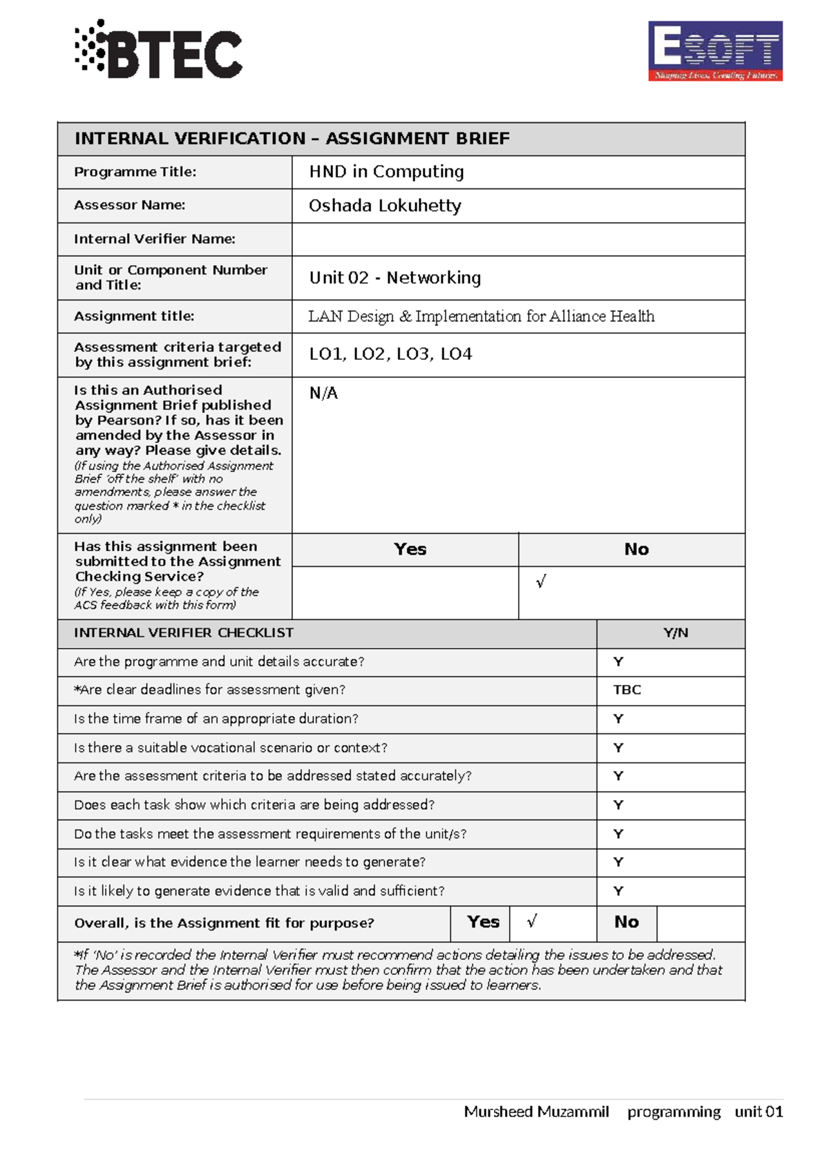 Networking Assignment Brief: LAN Design Implementation for HND in ...
