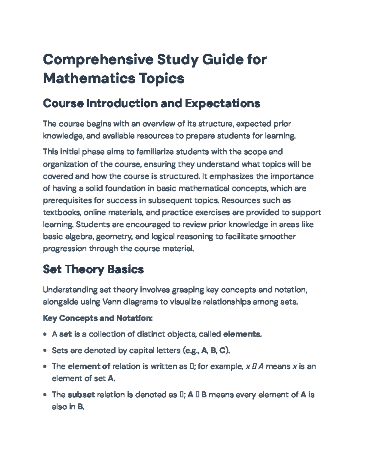 Comprehensive Study Guide for Mathematics Topics (MATH 101) - Studocu