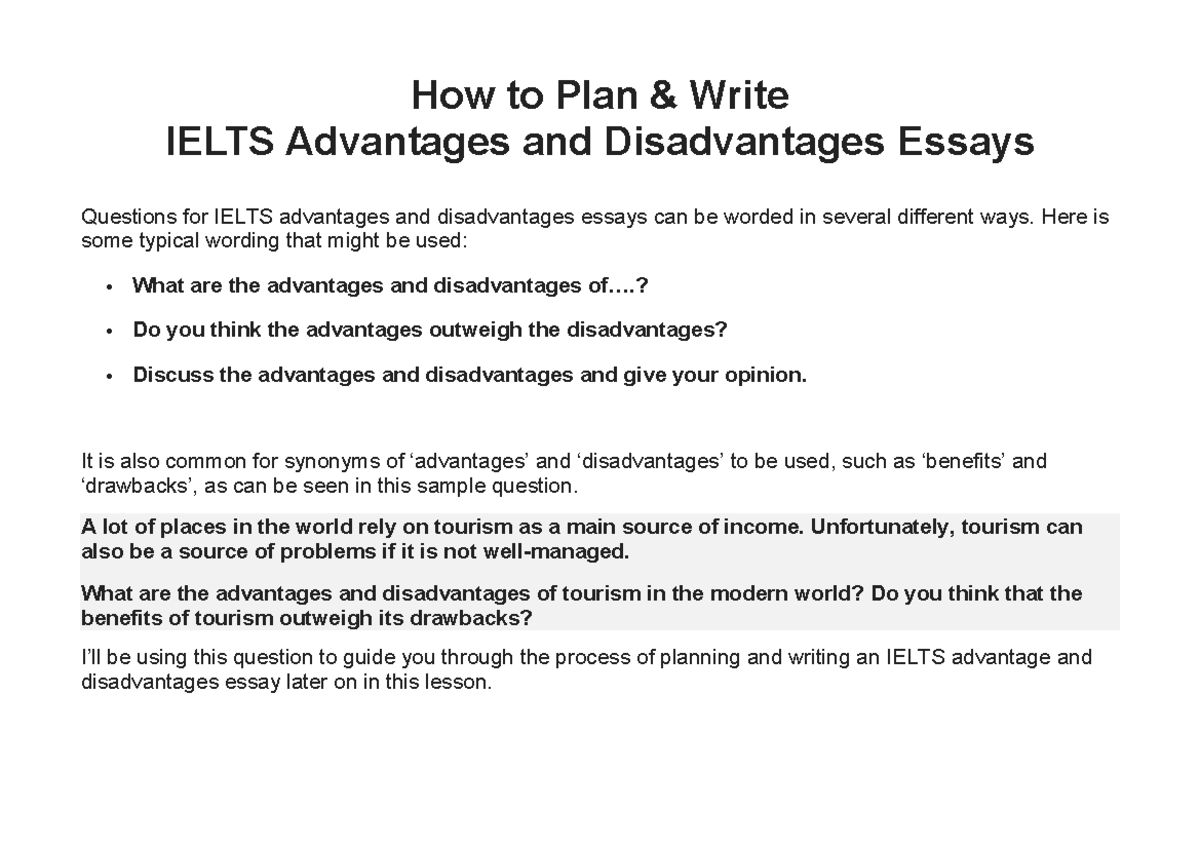 IELTS Writing: Planning & Structuring Advantages & Disadvantages Essays ...