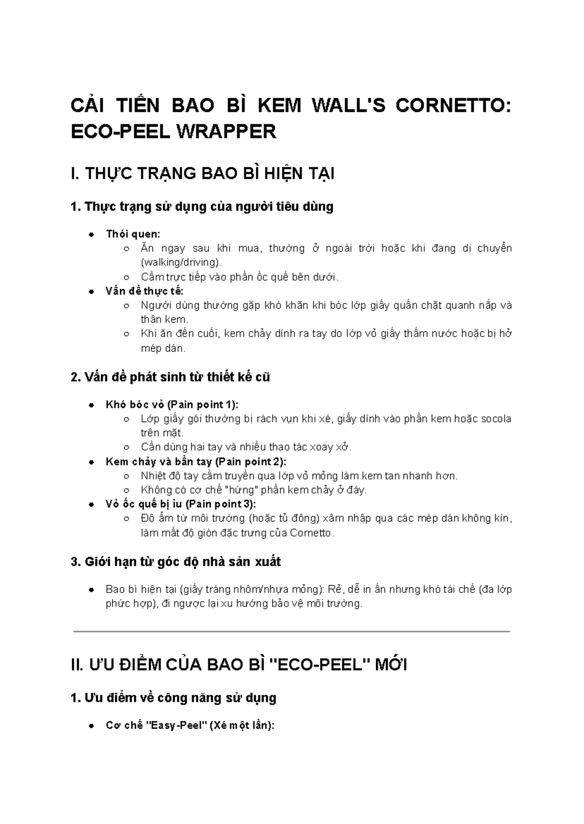 CẢI TIẾN BAO BÌ KEM WALL'S CORNETTO: ECO-PEEL WRAPPER - Studocu